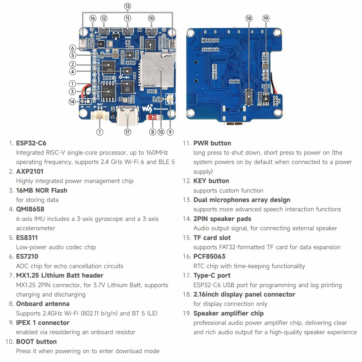 Waveshare ESP32-C6 2.16inch AMOLED Display Touch Screen Development Board 480x480 16.7M Color Wi-Fi 6 BLE 5