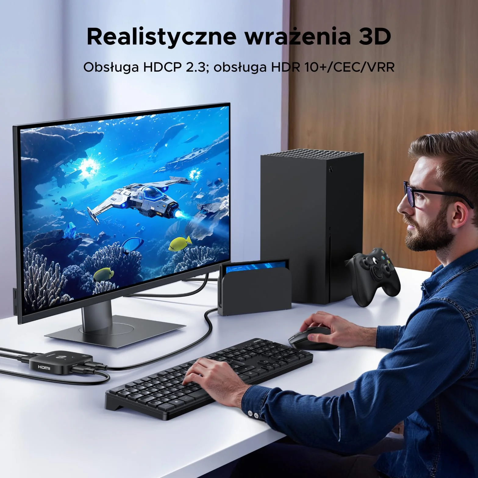UGREEN HDMI Switch 2 In 1 Out 8K60Hz 4K240Hz 120Hz Przełącznik do PC PS5 Xbox
