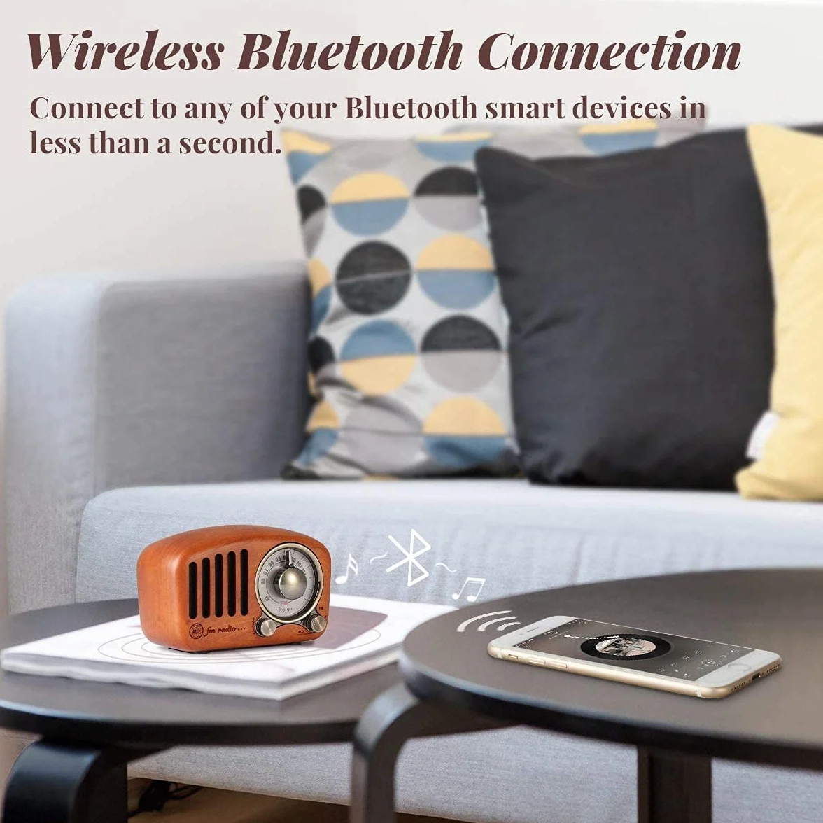 Małe przenośne radio, drewniane radios FM z głośnikiem Bluetooth w stylu retro, tranzystorowe radio z możliwością ładowania, z kartą SD MP3, obsługuje funkcję AUX, firmy PRUNUS J-919.