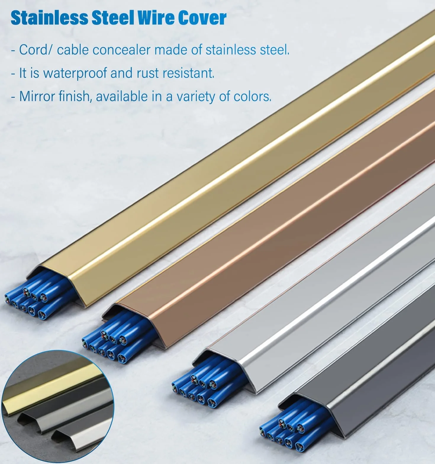 Metalowe kanały kablowe, Samoprzylepna listwa zakrywająca kable, wielokolorowa, mieszcząca od 1 do 52 przewodów o długości m(A 1m/39.4in,Holds 3 Wires)