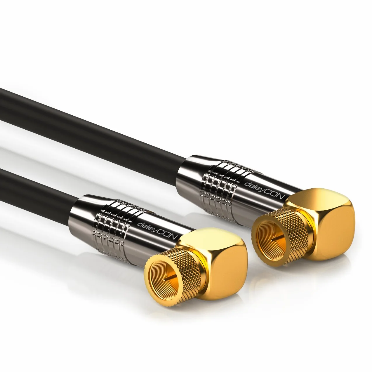 deleyCON 1,5m SAT Kabel Antenowy 4K Ultra-HD Full HD HDTV Koncentryczny 2x Kątowy Wtyk F 90° Metalowe Czarny