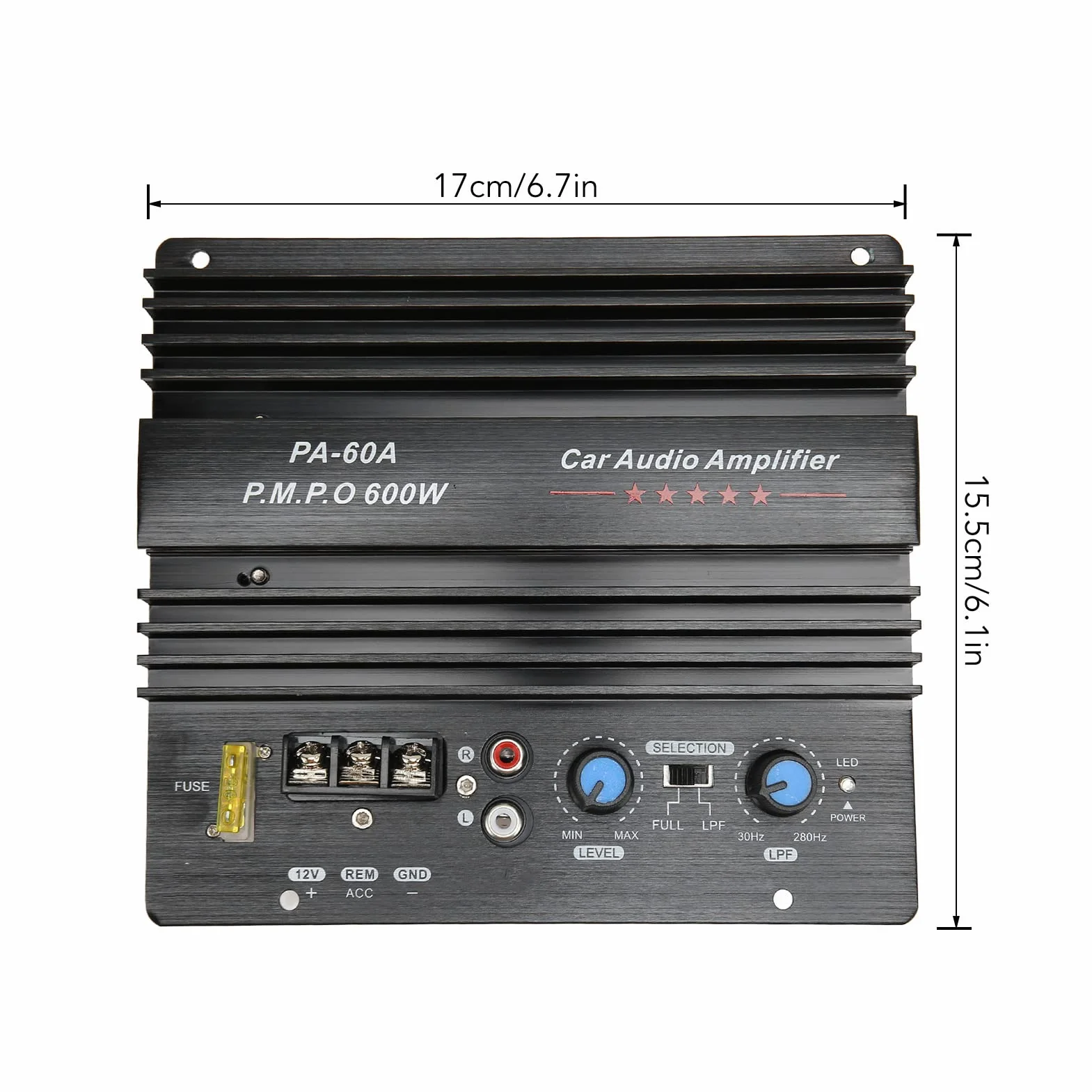 Wzmacniacz samochodowy 12V 600W subwoofera dużej mocy z panelem rozpraszającym