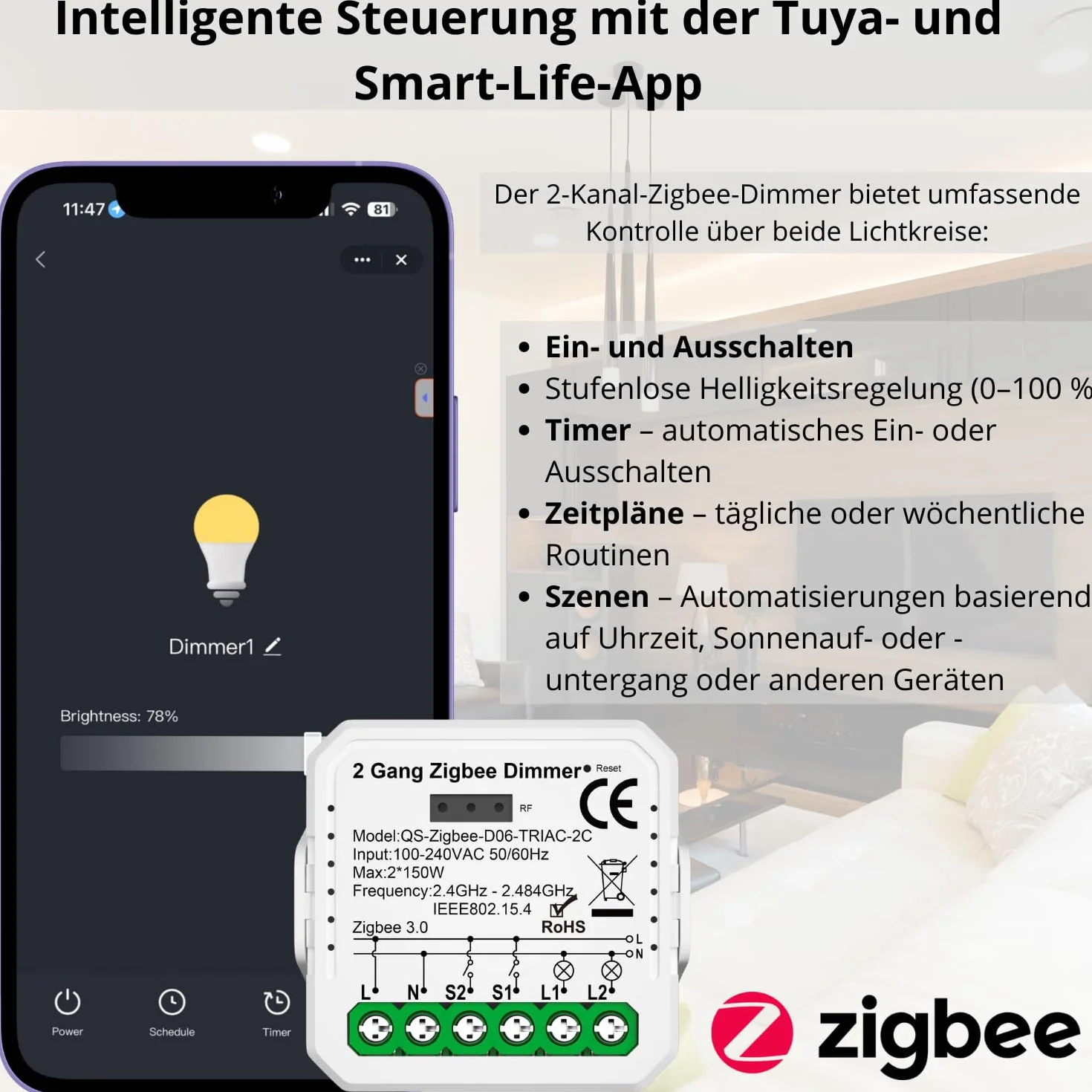 2 GANG Dimmer ściemniacz TUYA Zigbee MINI V3 sterownik oświetlenia