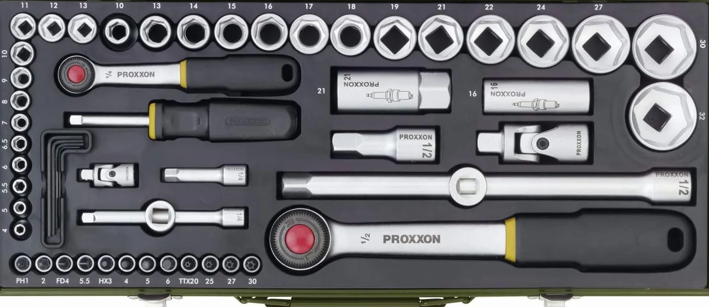 Proxxon Industrial Zestaw Kluczy Nasadowych, Wielokolorowy, 56 sztuk