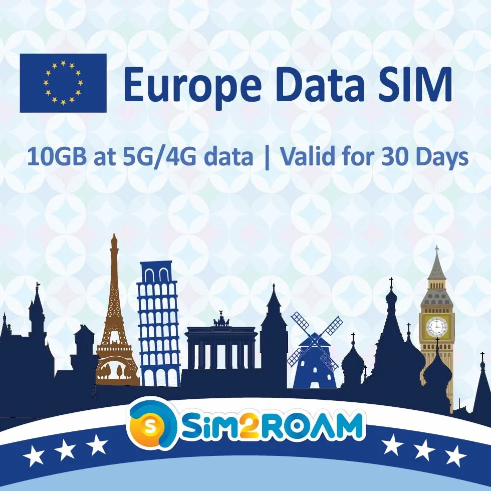 Europe Data Only SIM Card 30Days 5G 4G LTE High Speed Prepaid Data Sim Card Refillable 10GB