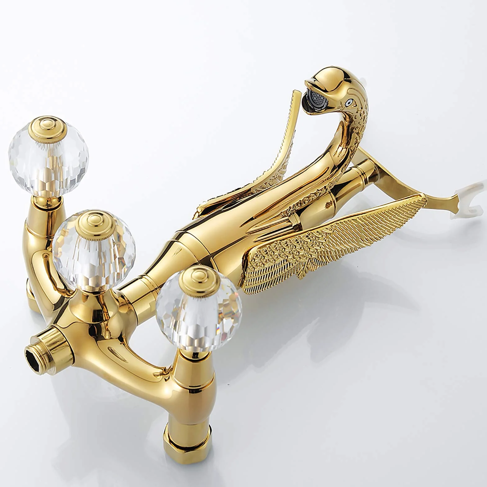 Bateria wannowa, bateria wannowa Swan z prysznicem ręcznym, mosiężna bateria wannowa, bateria ścienna, dwuuchwytowa, 2-otworowa, mieszaczowa do łazienki, antyczna (antyczna)