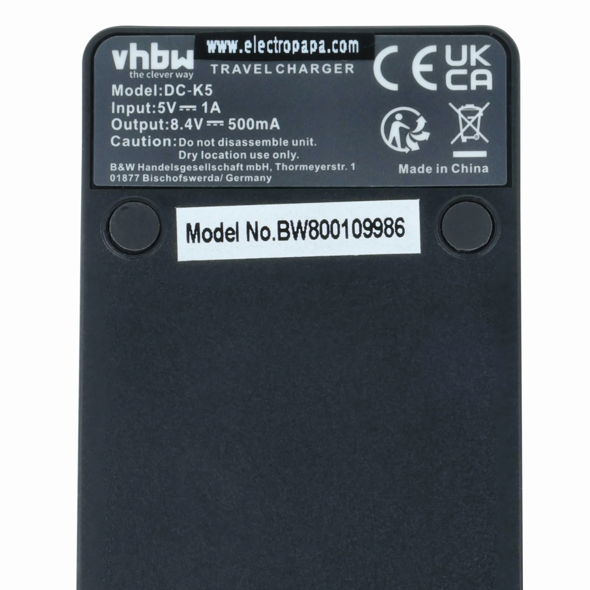 vhbw Ładowarka USB kompatybilna z Panasonic SDR-H60, SDR-H80, SDR-H90, VDR-D100, VDR-D150, VDR-D160, VDR-D220, VDR-D250, VDR-D300 aparat cyfrowy