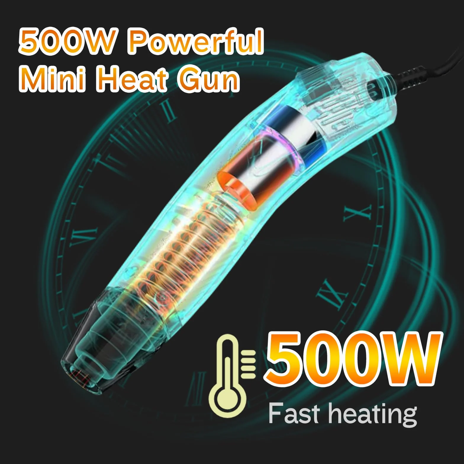 AIUNAOM Mini opalarka 500 W, ręczna suszarka na gorące powietrze z 2 ustawieniami temperatury (270℃/450°C), zabezpieczeniem przed przegrzaniem i dyszą odblaskową – idealna do codziennych projektów