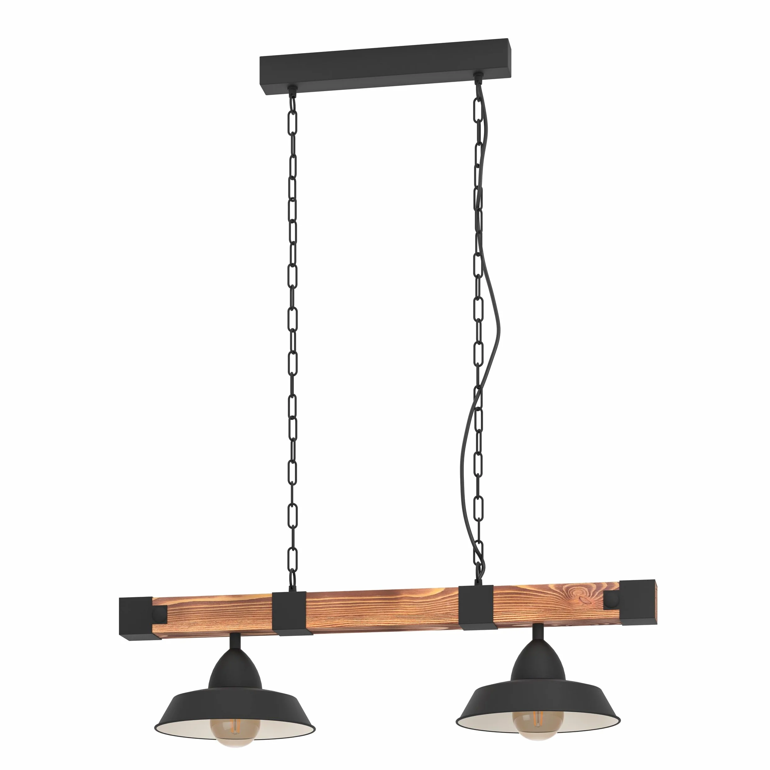 EGLO Lampa wisząca OLDBURY, E27, długość 86 cm | 2-ogniskowa lampa wisząca vintage w stylu industrialnym, lampa wisząca wykonana ze stali i drewna, kolor: czarny, rustykalny