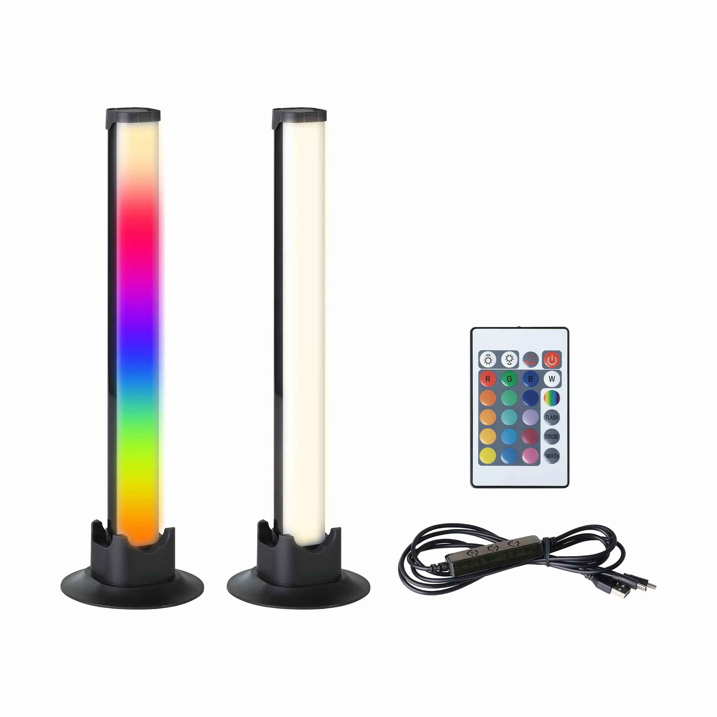 EGLO 2 szt. LED lampki do pokoju gamingowego, kolorowe lampki stołowe z efektami świetlnymi, dekoracja na imprezę, lampka sterowana muzyką, pilot, USB, ciepłe białe i RGB, czarne