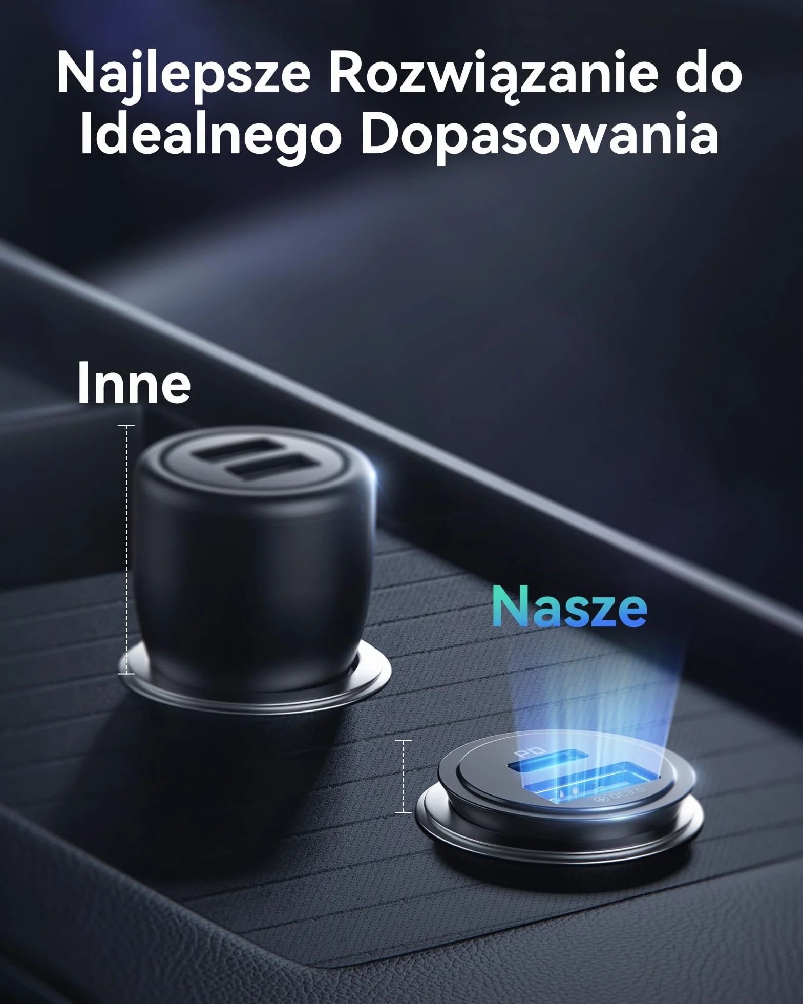 INIU 60W Ładowarka Samochodowa [USB C + USB A], PD & QC 3.0 Szybkie Ladowanie 12V 5A, Metalowy Adapter do Samochodu Kompatybilna z iPhone 17 16 15 14 Pro Max Samsung S23 S22 AirPods Pixel iPad etc