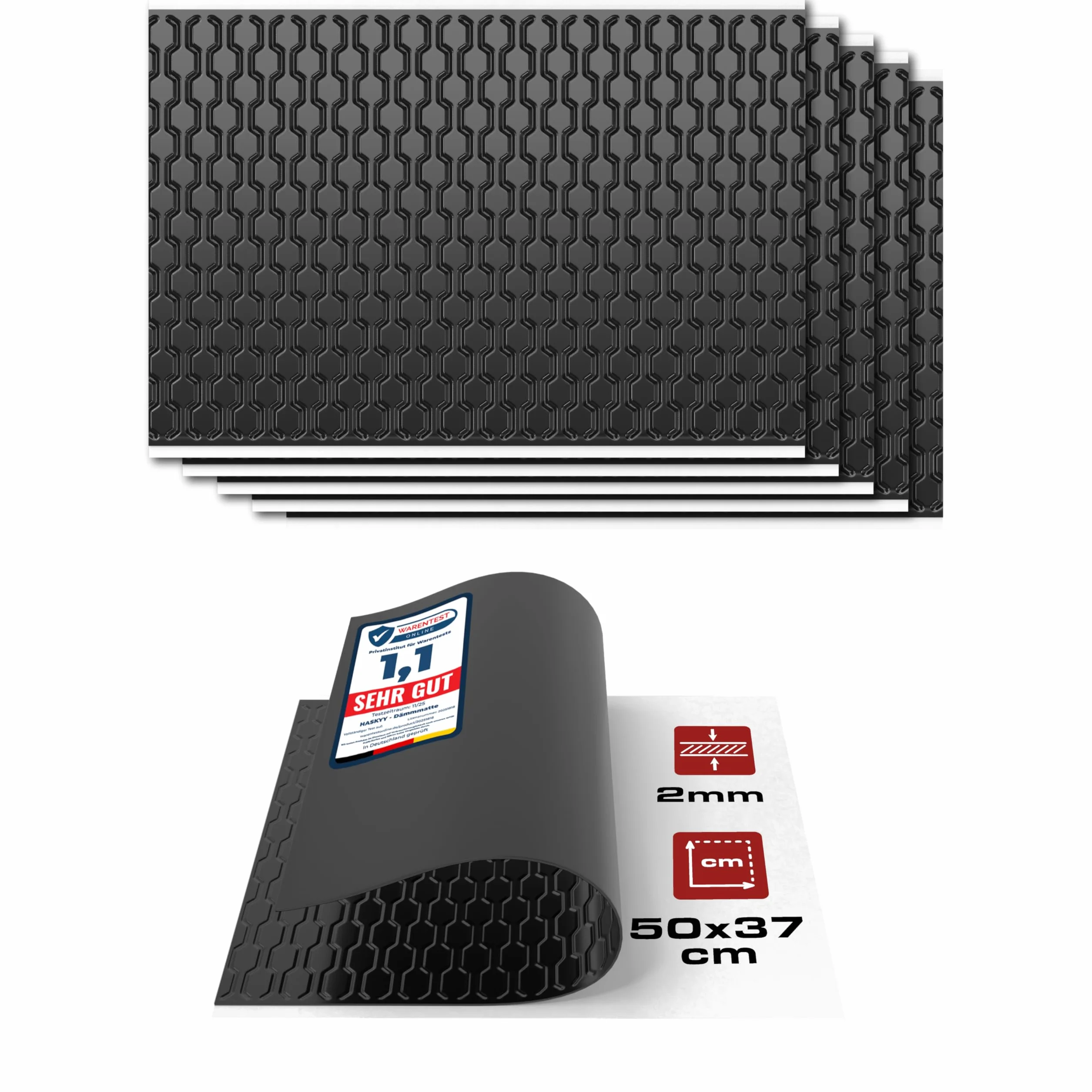 HASKYY Płyty aluminiowo-butylowe 2 mm 500 x 370 mm 1,11 m² czarna mata izolacyjna Anti Dröhn
