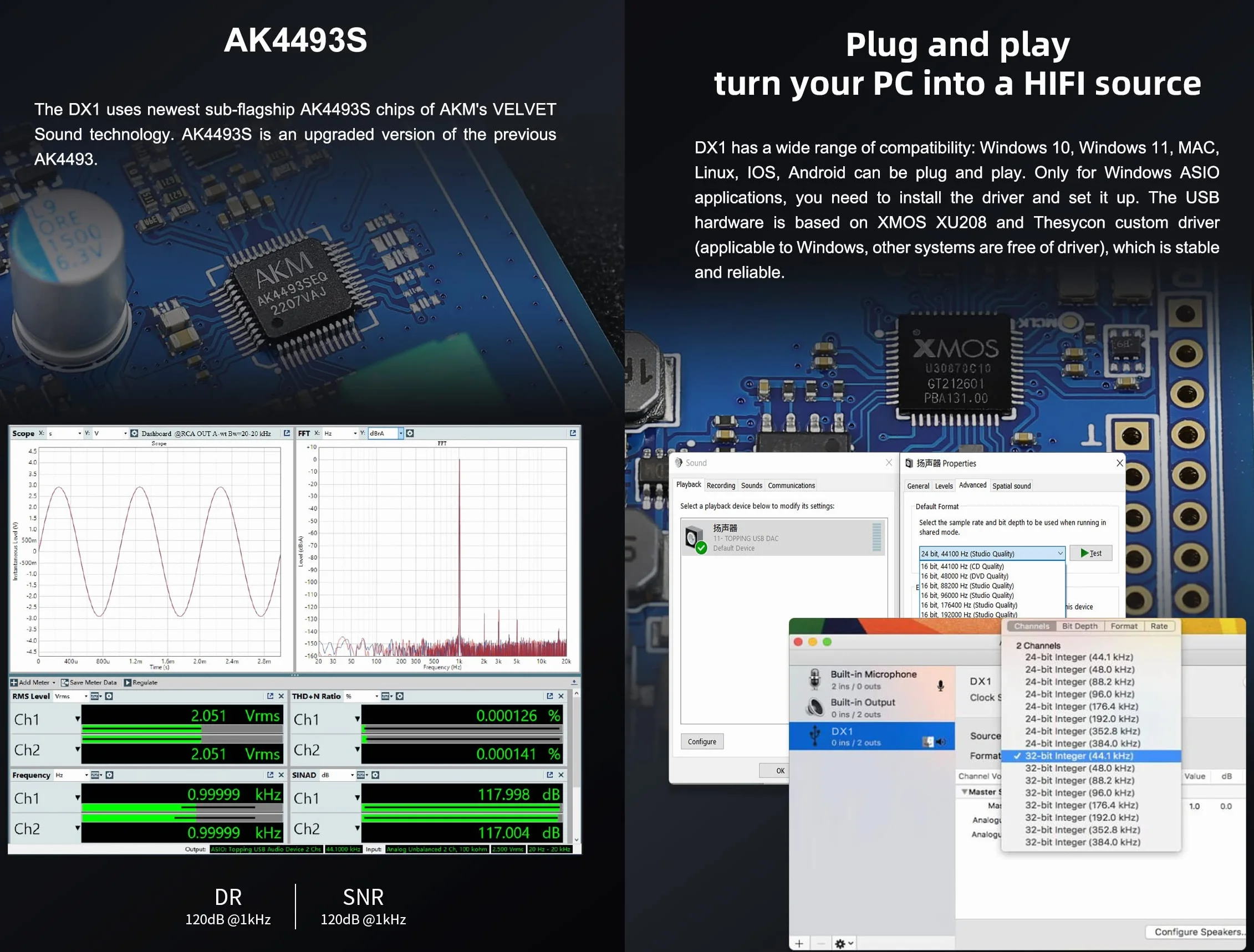 Topping DX1 Mini Stereo DAC wzmacniacz słuchawkowy AK4493S 384 kHz/32 bit DSD256 HiFi srebrny