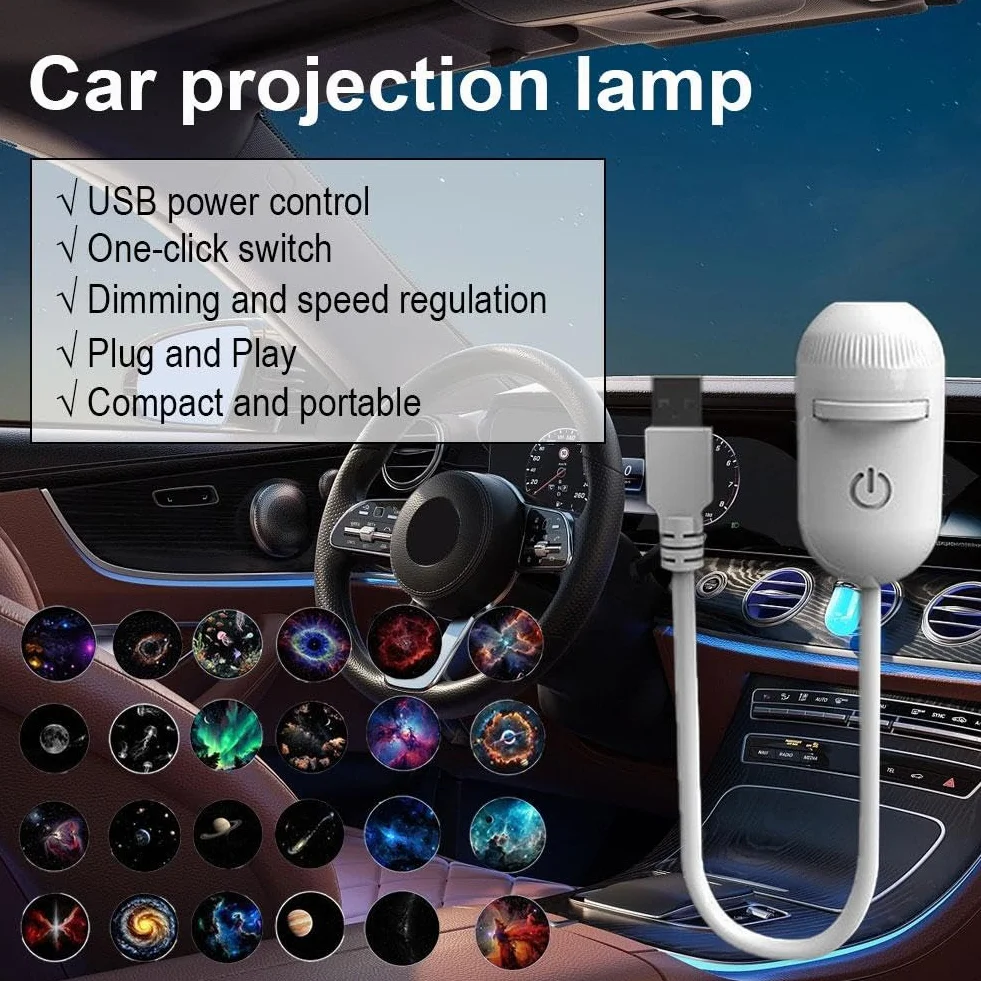 2 w 1 projektor USB Galaxy lampka nocna, sterowanie jednym dotknięciem z trybami ściemniania i regulacją prędkości, przenośny projektor gwiaździstego nieba do samochodu, sypialni, podróży i pokoju