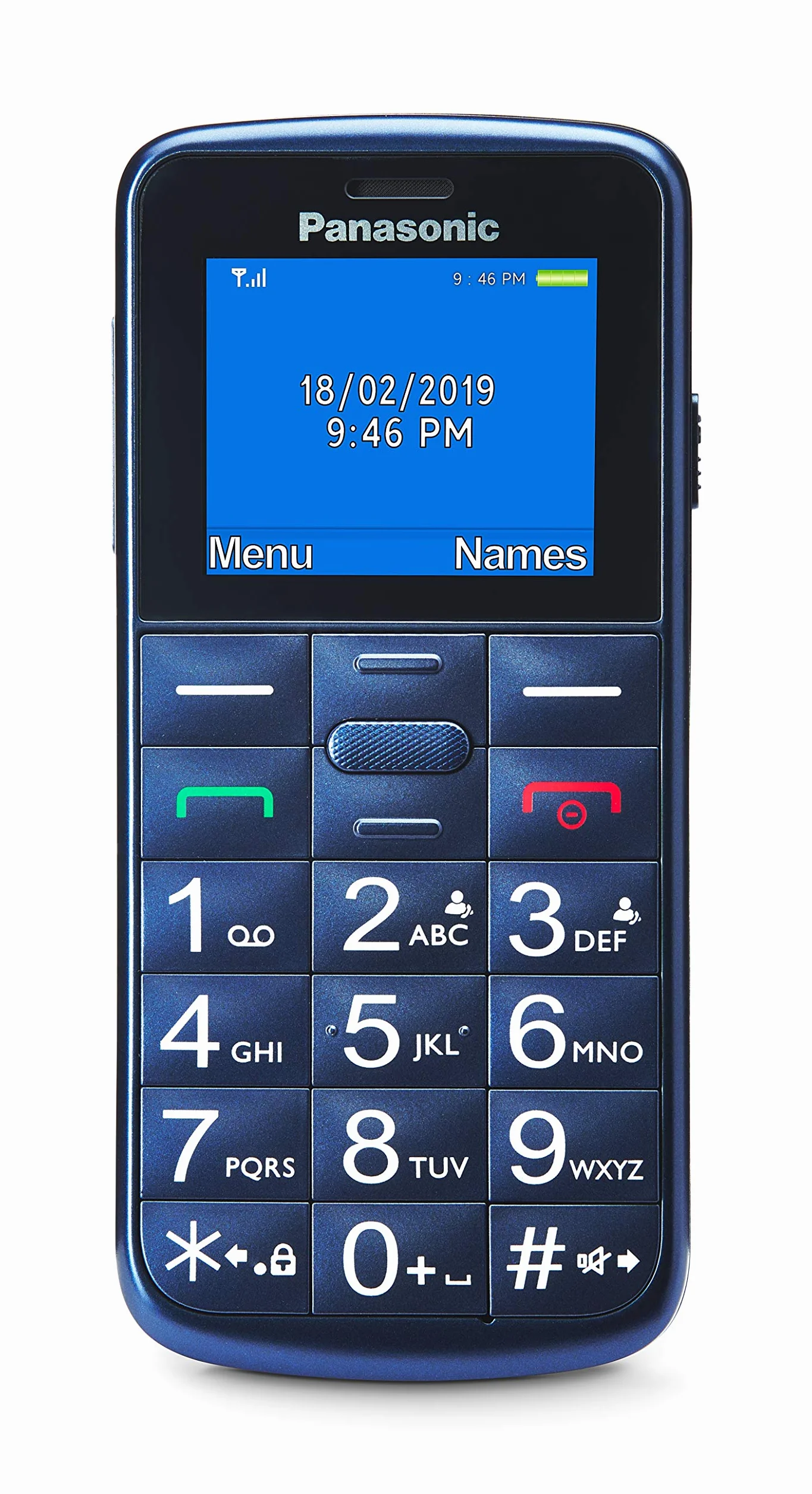 Panasonic KX-TU110 łatwy w użyciu telefon komórkowy (połączenia priorytetowe, jasny, kolorowy wyświetlacz TFT LCD, duże przyciski, dioda LED), niebieski