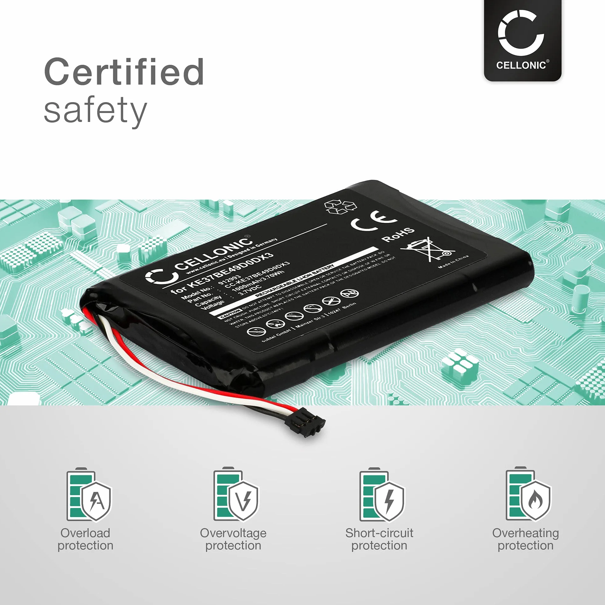 CELLONIC, Bateria GPS kompatybilna z Garmin Edge 810, Edge 800, Edge Touring (1000 mAh, 3,7 V) zapasowa bateria 361-00035-00, KE37BE49D0DX3