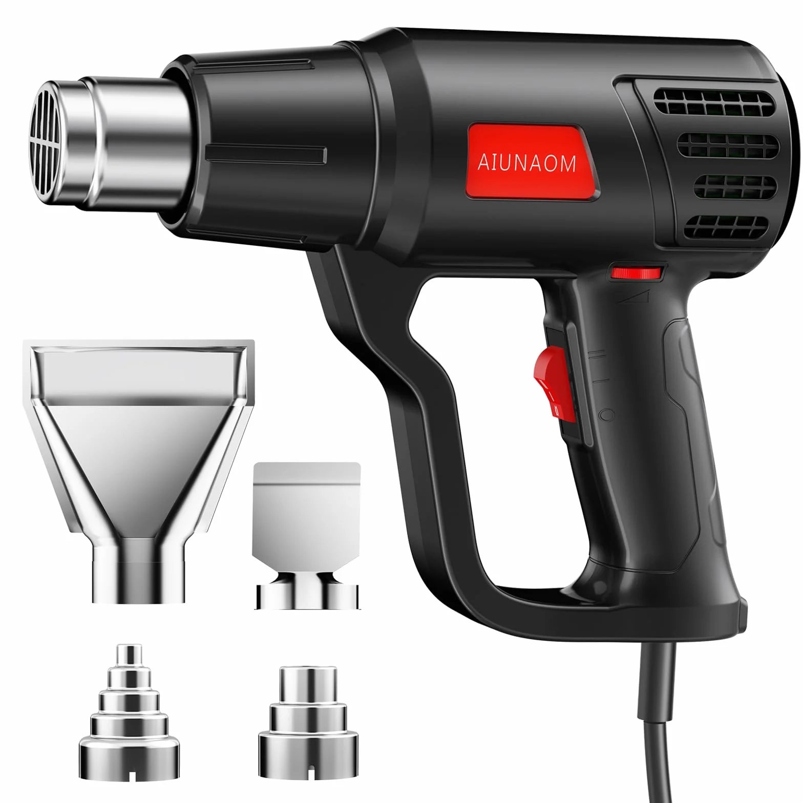 AIUNAOM Pistolet na gorące powietrze 2000W, 50℃-650℃, z bezstopniową regulacją temperatury i 2 ustawieniami przepływu powietrza. Idealny do ogrzewania, odmrażania i spawania