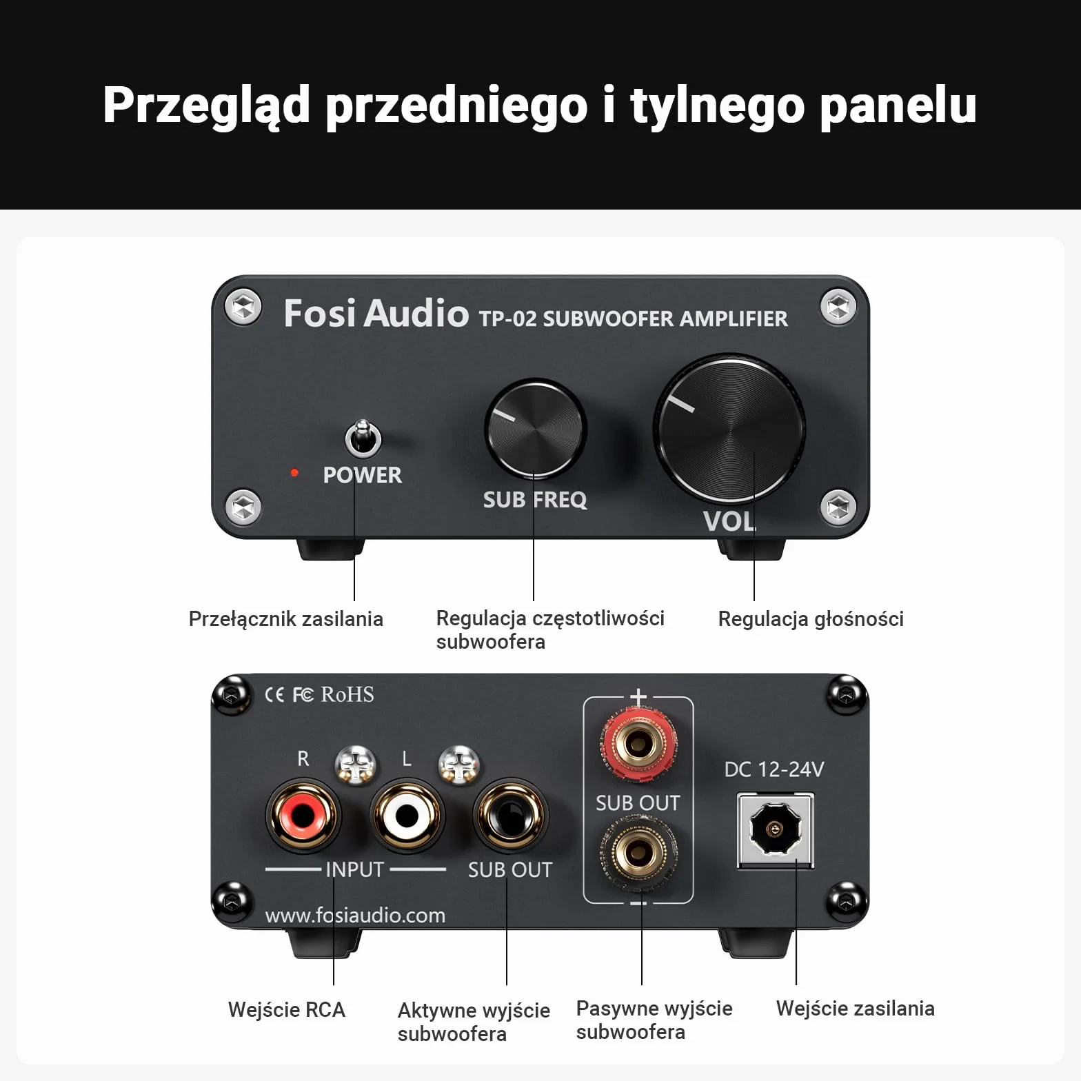 Fosi Audio TP-02 220 W subwoofer wzmacniacz Mini Sub Bass Class D TDA7498E