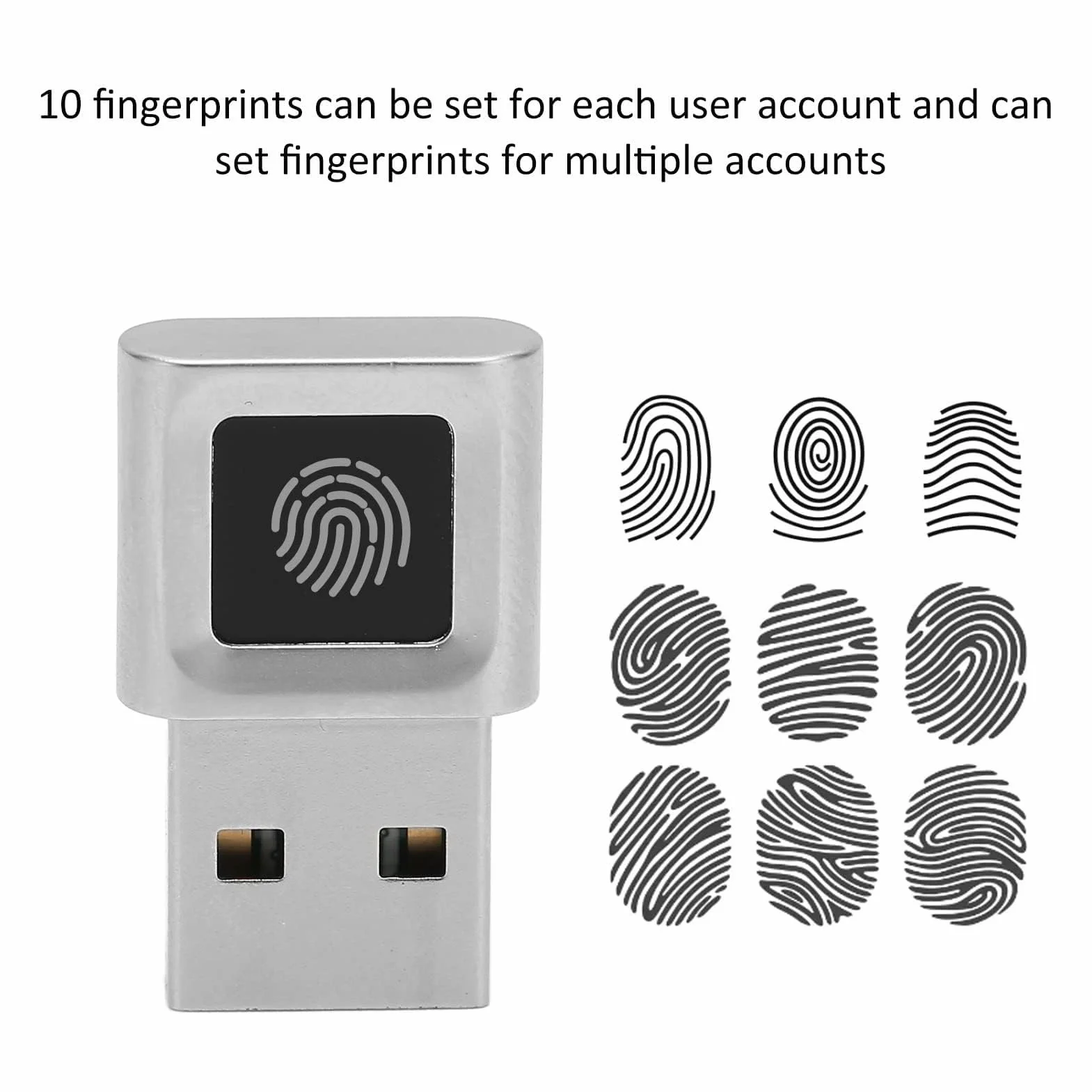 Czytnik linii papilarnych USB, czytnik linii papilarnych USB 360 stopni Mini kompatybilny z Win11/10 Touch Speedy Biometryczny do laptopa Win