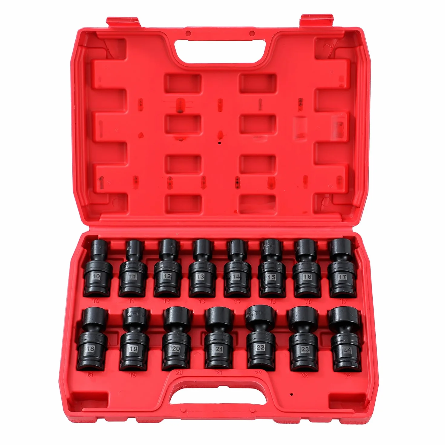 KATSU Tools 1/2-calowy napęd obrotowy zestaw nasadek udarowych, 15-częściowy, metryczny, 10-24 mm, 6-punktowy, stal CR-MO, uniwersalne, elastyczne, płytkie gniazda 420412