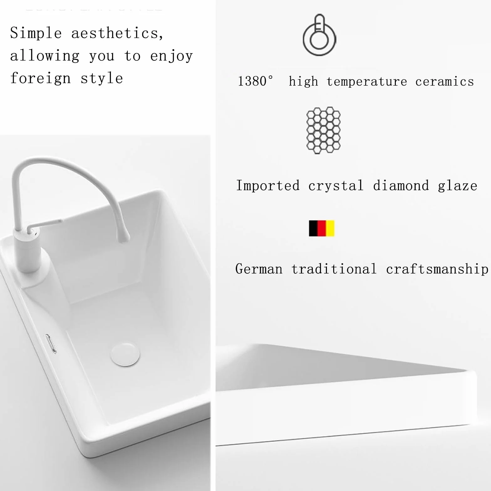 Umywalki łazienkowe zlewozmywak kuchenny blat biały prostokątny ceramiczny z kranem nowoczesny biały nad blatem nadaje się do umywalek hotelowych 560 x 380 x 210 mm/22 * 15 * 8 3 cali