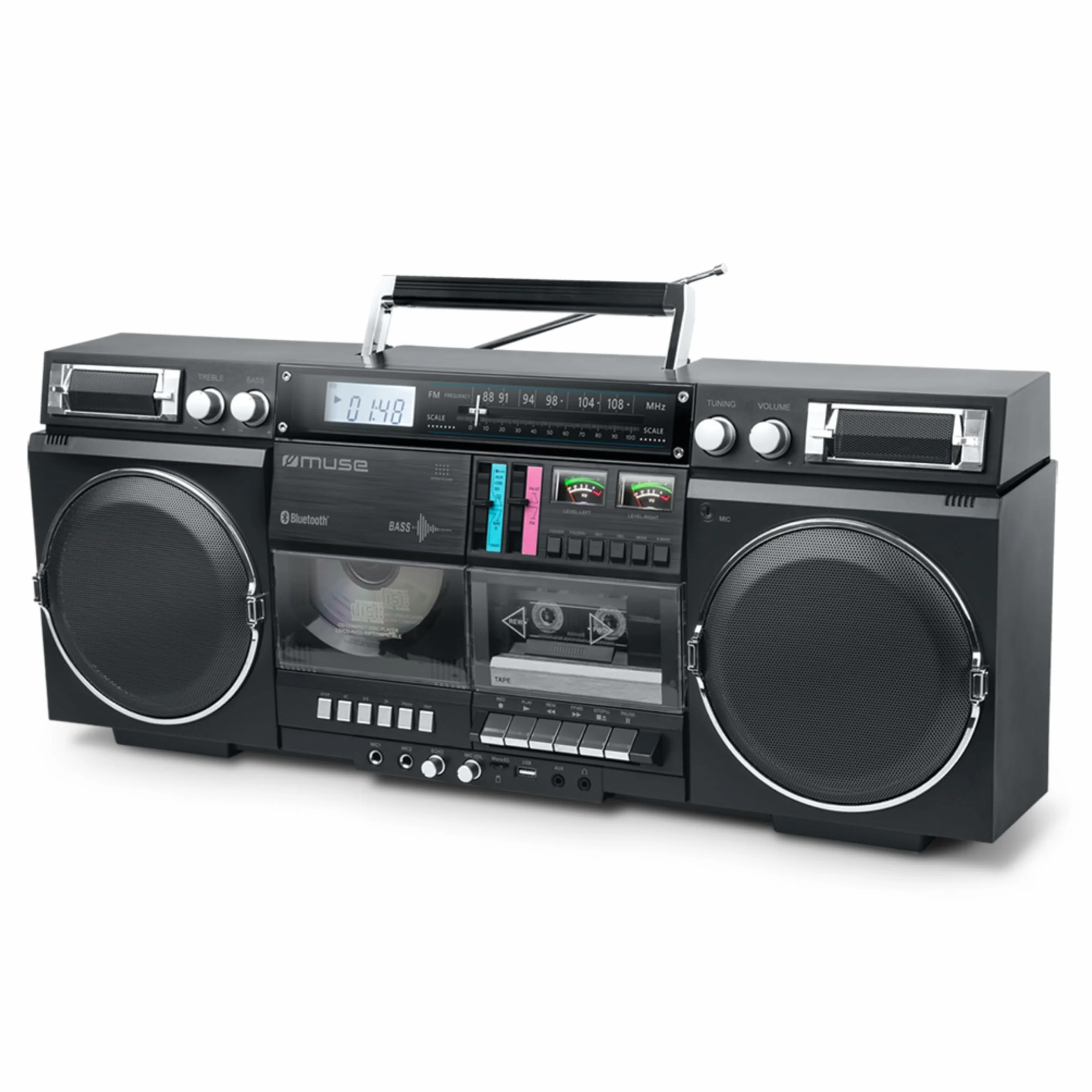 MUSE Boombox Bluetooth Retro z radiem CD magnetofonem 80 W USB Aux micro SD