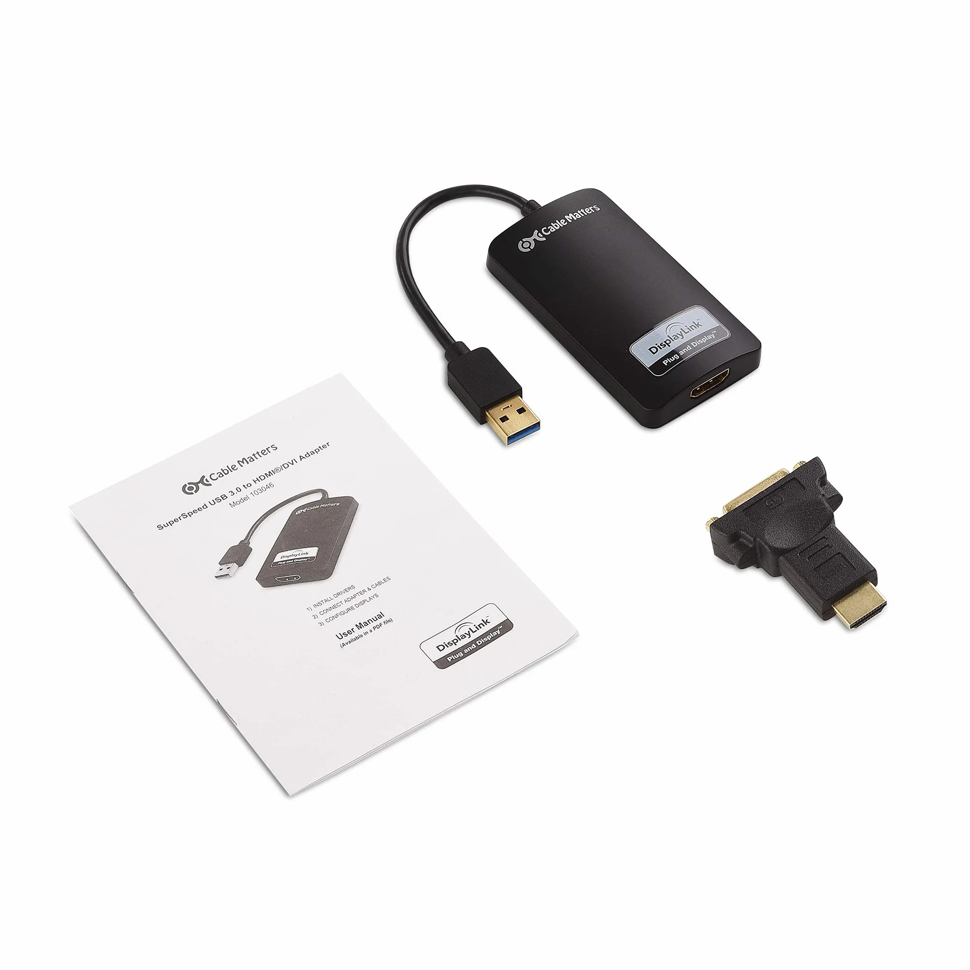 Cable Matters SuperSpeed ​​Adapter USB 3.0 do HDMI (adapter USB do HDMI) dla Windows do 1440p w kolorze czarnym