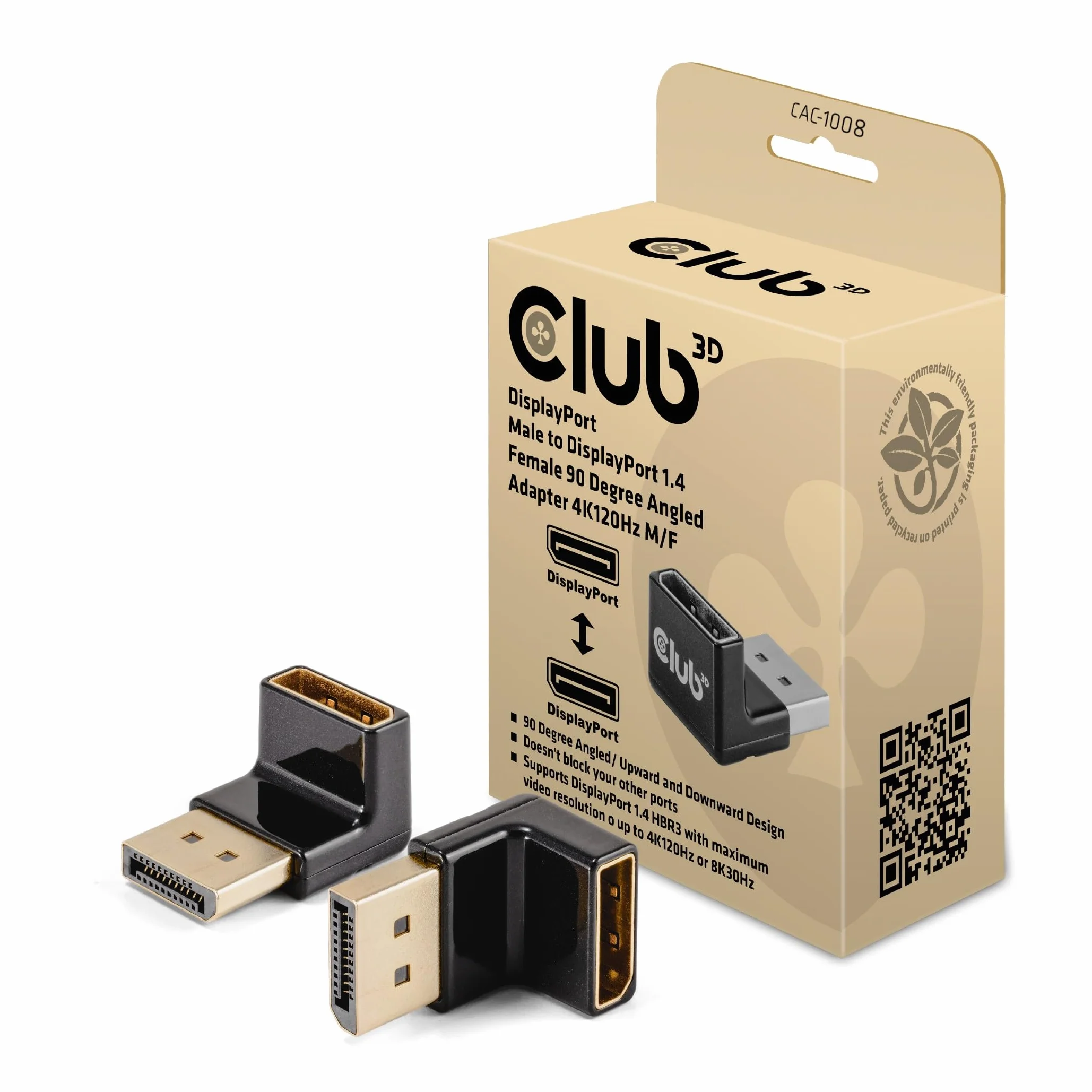 Club3D CAC-1008 DisplayPort 1.4 adapter 90 stopni kątowy 4K120Hz M/F