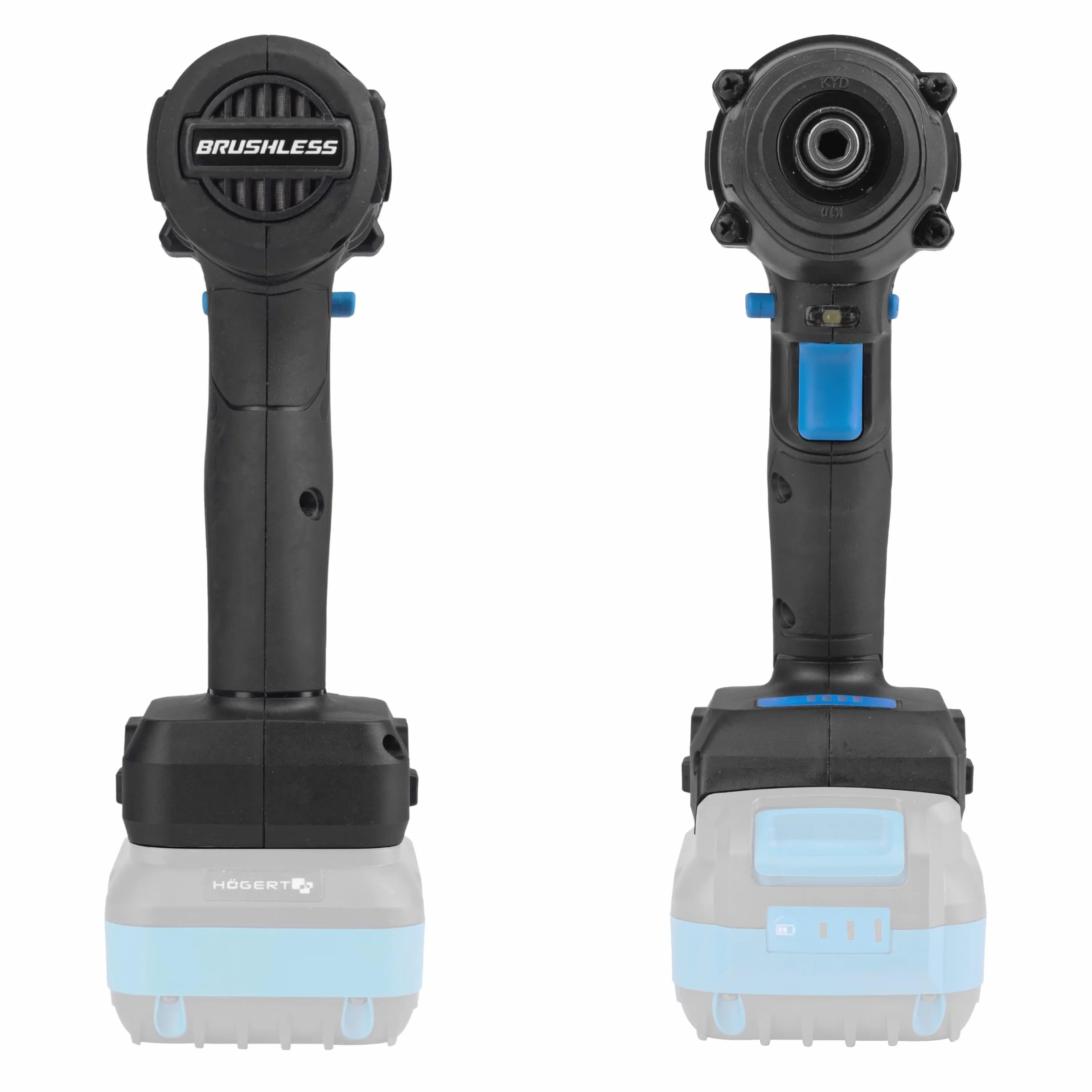 HÖGERT TECHNIK Akumulatorowa wkrętarka udarowa 18 V, bezszczotkowa prasownica udarowa, moment obrotowy 200 Nm, 1/4" HEX, oświetlenie LED, 3 poziomy momentu obrotowego, bez akumulatora, metalowa