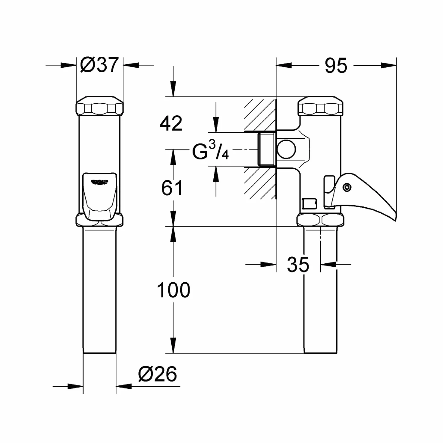 GROHE DAL - automatyczna spłuczka do WC (3/4", z regulacją prądu spłukiwania, z nasadką uruchamiającą i króćcem wyjściowym, do WC płaskiego i dolnego spłukiwania), chrom, 37139000