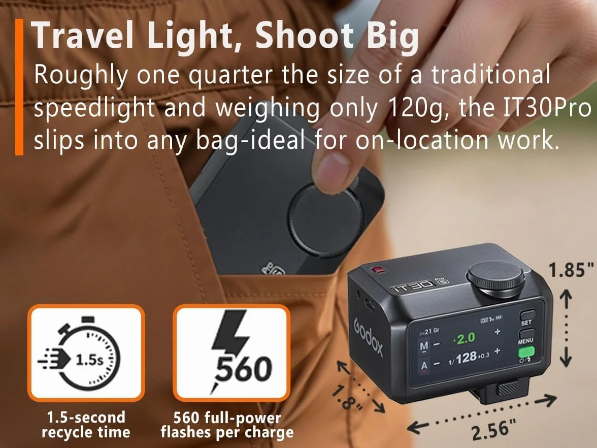 Godox iT30Pro S TTL Mini lampa błyskowa 2.4G HSS 1/8000 s z ekranem dotykowym USB-C kompatybilna Sony a6000 A9 A7R
