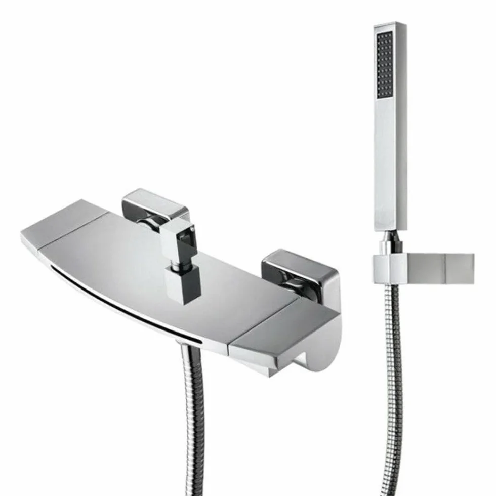 Bateria wannowa ścienna z zestawem prysznicowym Podwójna nalewka do wanny Bateria wodospadowa Łazienka do ciepłej i zimnej kąpieli Bateria napełniająca do wanny z główką prysznicową - Czarny/