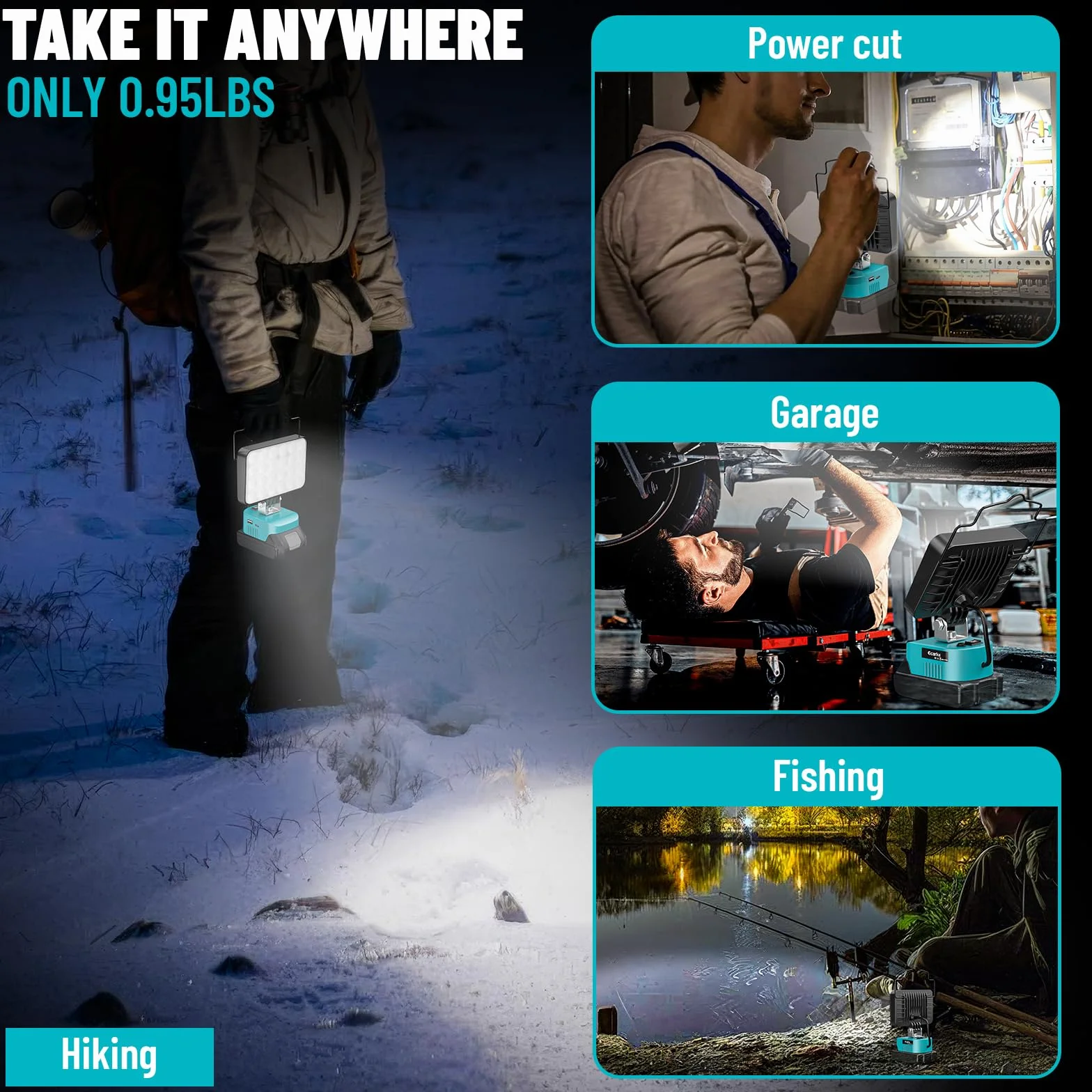Ecarke Lampa akumulatorowa do Makita 18 V, przenośna, bezprzewodowa lampa robocza LED o mocy 78 W/7800 lm i 7500 K, akumulator z akumulatorem typu C i ładowaniem przez USB, idealna na plac budowy