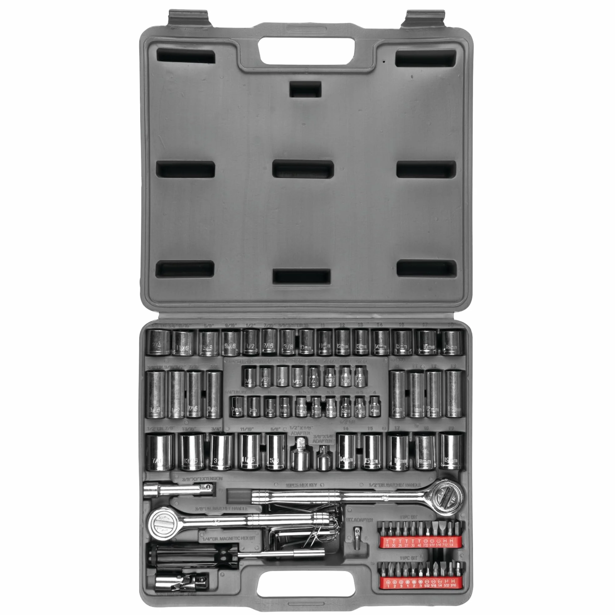 Performance Tool W1198 100 nasadek imperialnych i metrycznych (1/4", 3/8" i 1/2") oraz zestaw bitów