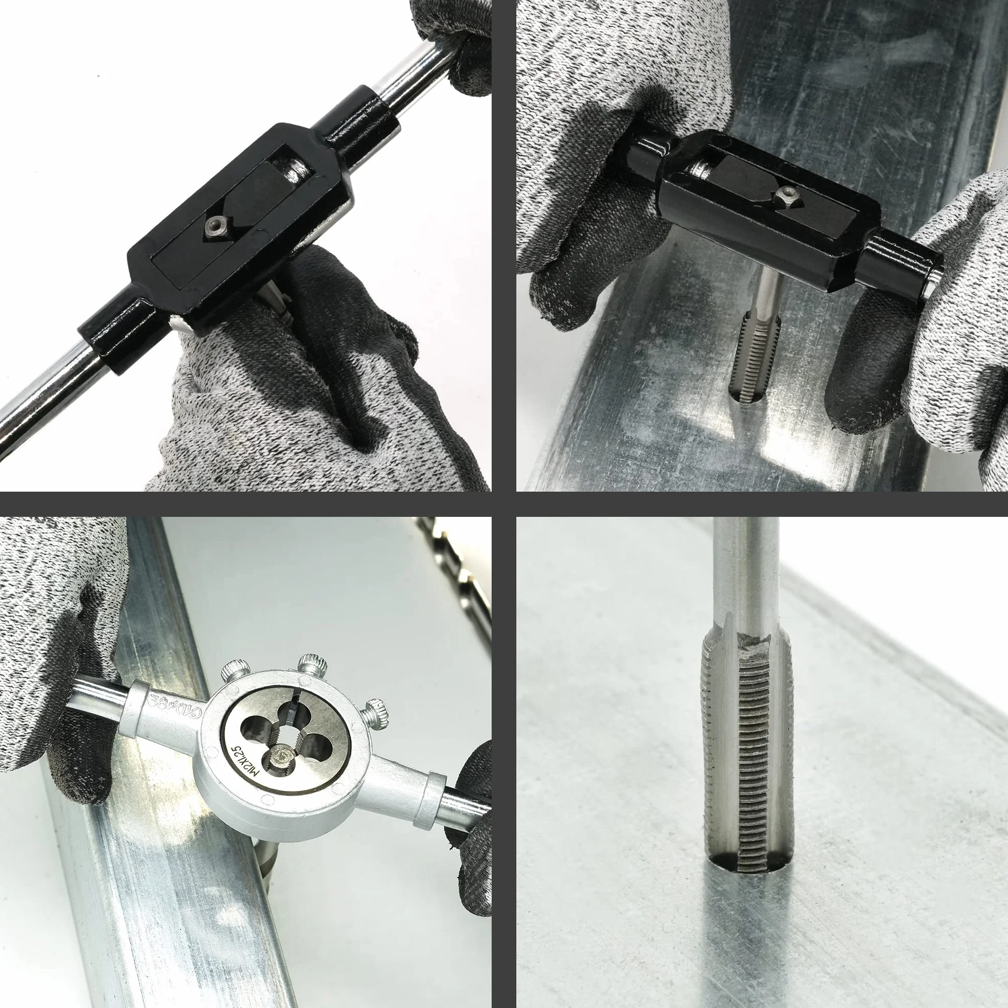 GMTOOLS Zestaw 110 sztuk, standardowy zestaw narzędzi do gwintowania M2-M18 z regulowanymi uchwytami, akcesoriami i etui do przechowywania, zestaw gwintów zewnętrznych i wewnętrznych
