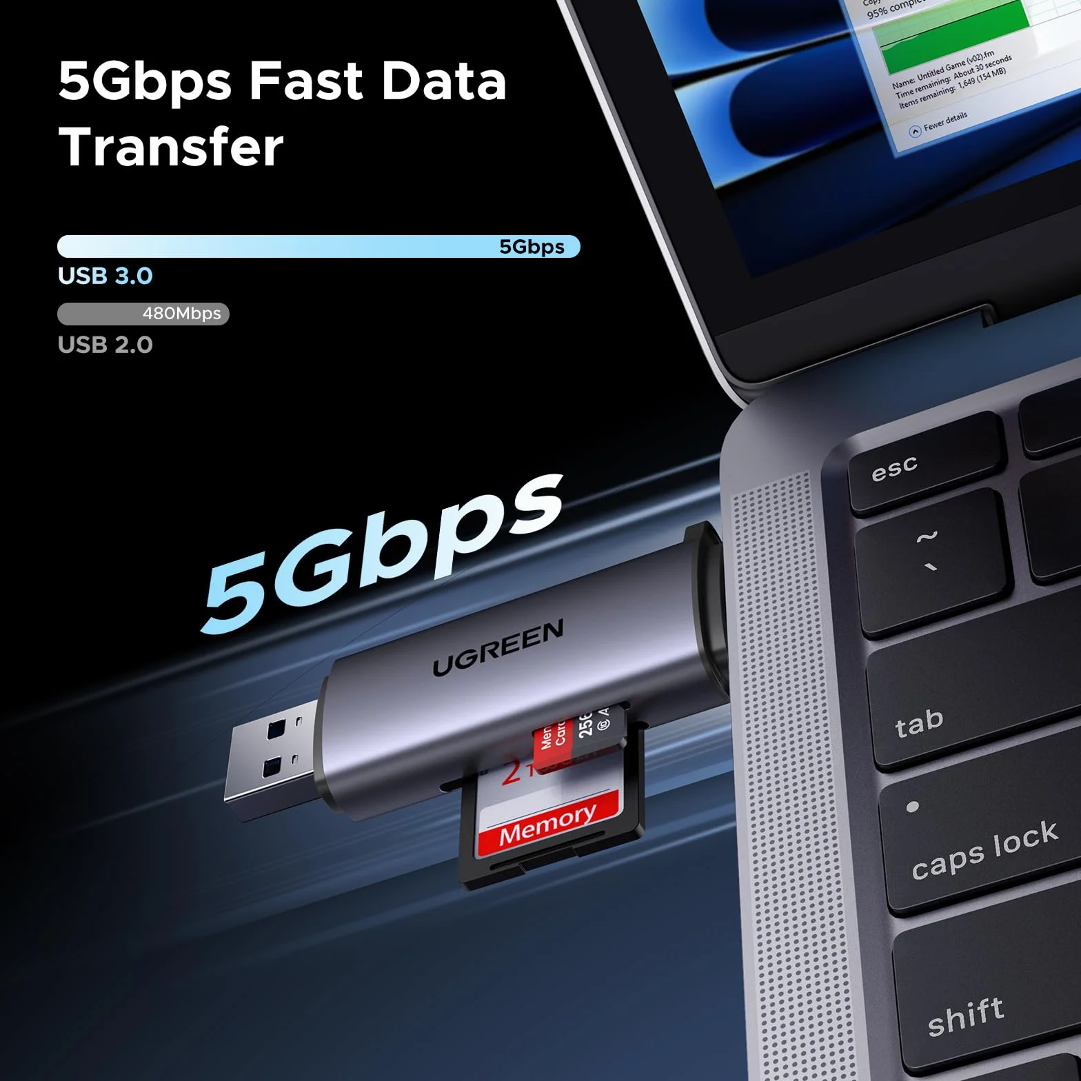 UGREEN Czytnik kart USB 3.0 USB C 2 w 1 TF SD Zewnętrzny