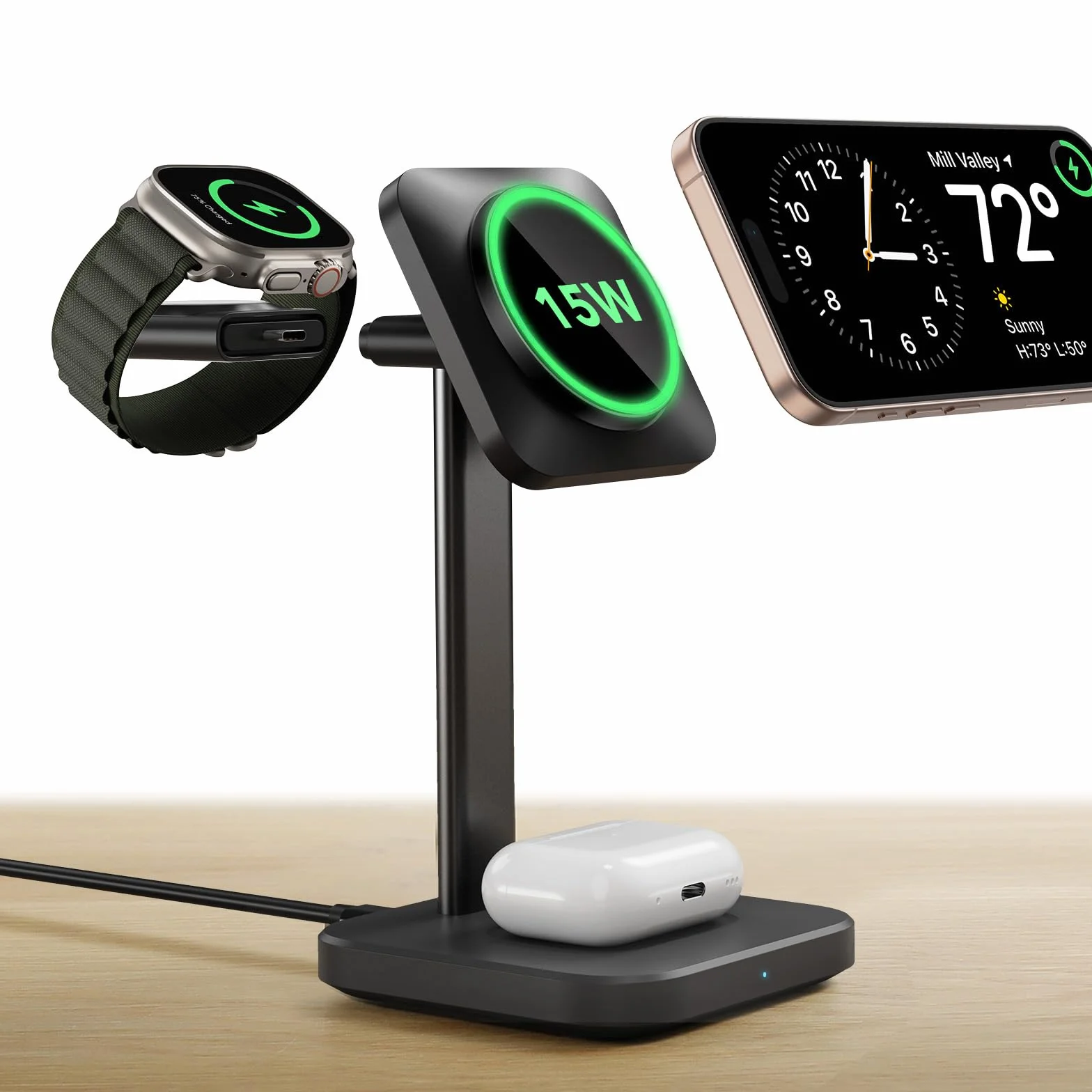 ESR Qi2 Stacja Ładująca 3 w 1 MagSafe do iPhone 17/16/15/14/13/12, Apple Watch i AirPods 4, Czarna