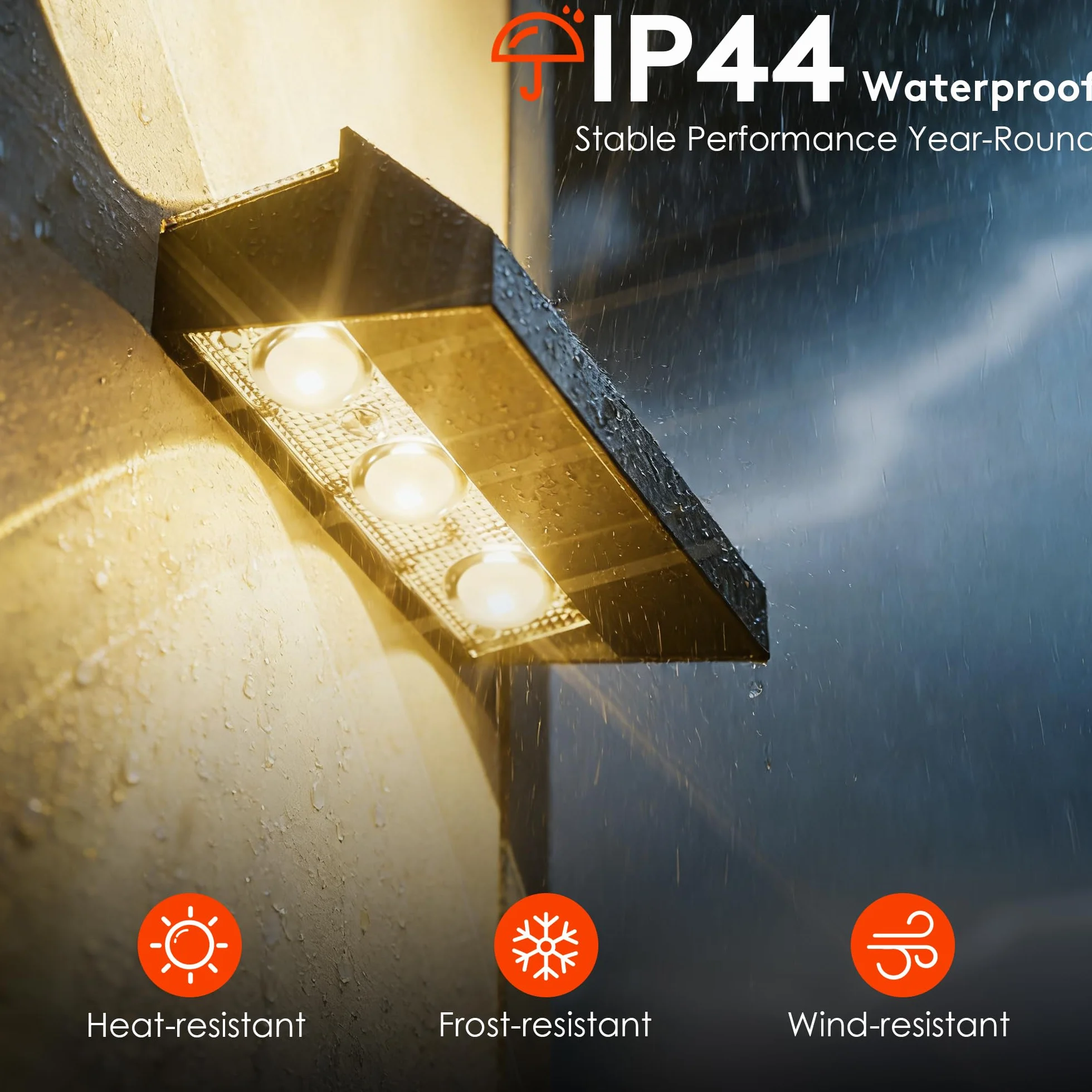 Quntis zewnętrzne lampki ogrodzeniowe na energię słoneczną, 8 sztuki w zestawie, lampki ścienne na energię słoneczną, ciepłe białe światło i RGB, wodoodporne lamp o stopniu ochrony IP44 do balkonu