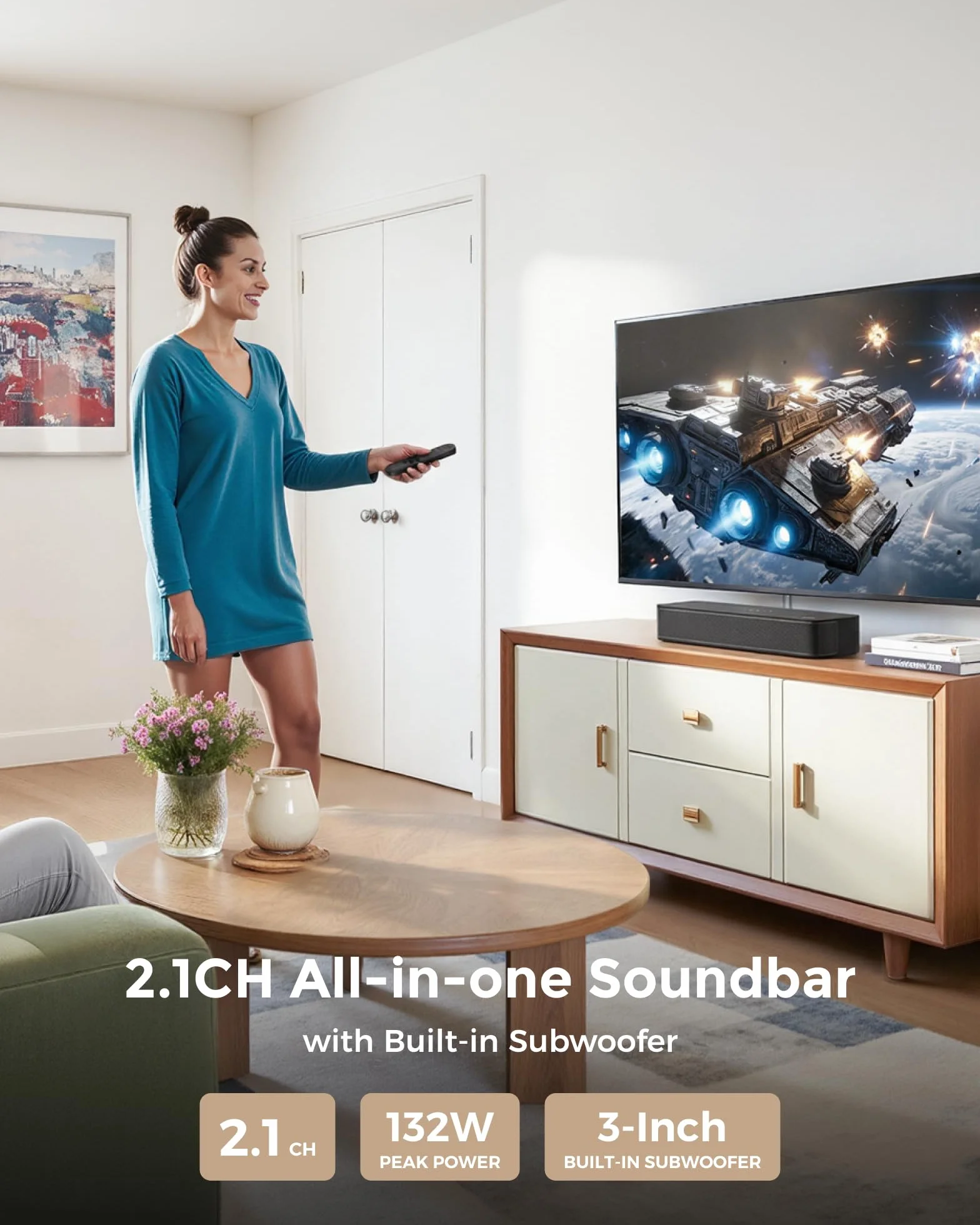 ULTIMEA Solo B30 2.1 Kompaktowy soundbar 120W Bluetooth 5.3 wbudowany subwoofer 16 cali