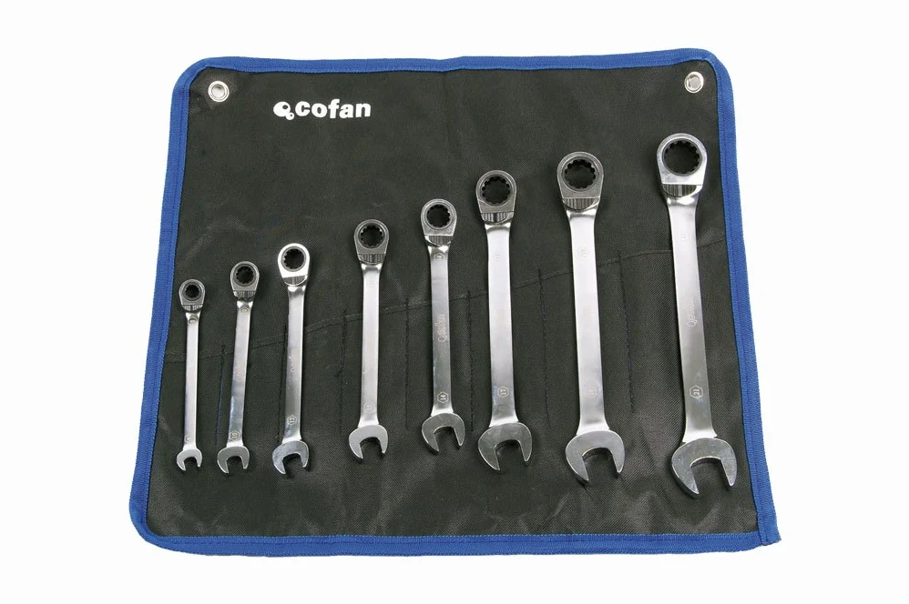 Cofan 09504055 klucz płaski z grzechotką, 0,011 V, 8-częściowy zestaw