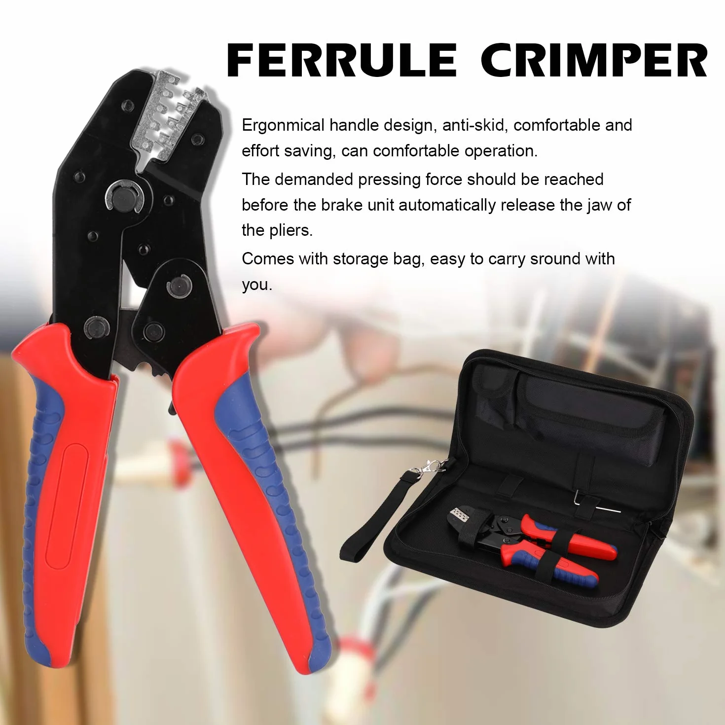 SN - 48BS Ferrule Crimping Tool Kit | 8 Interchangeable Jaws for Insulation Terminals | High - Strength Steel Crimper with Automatic Release | Electrical Work/Automotive Repair