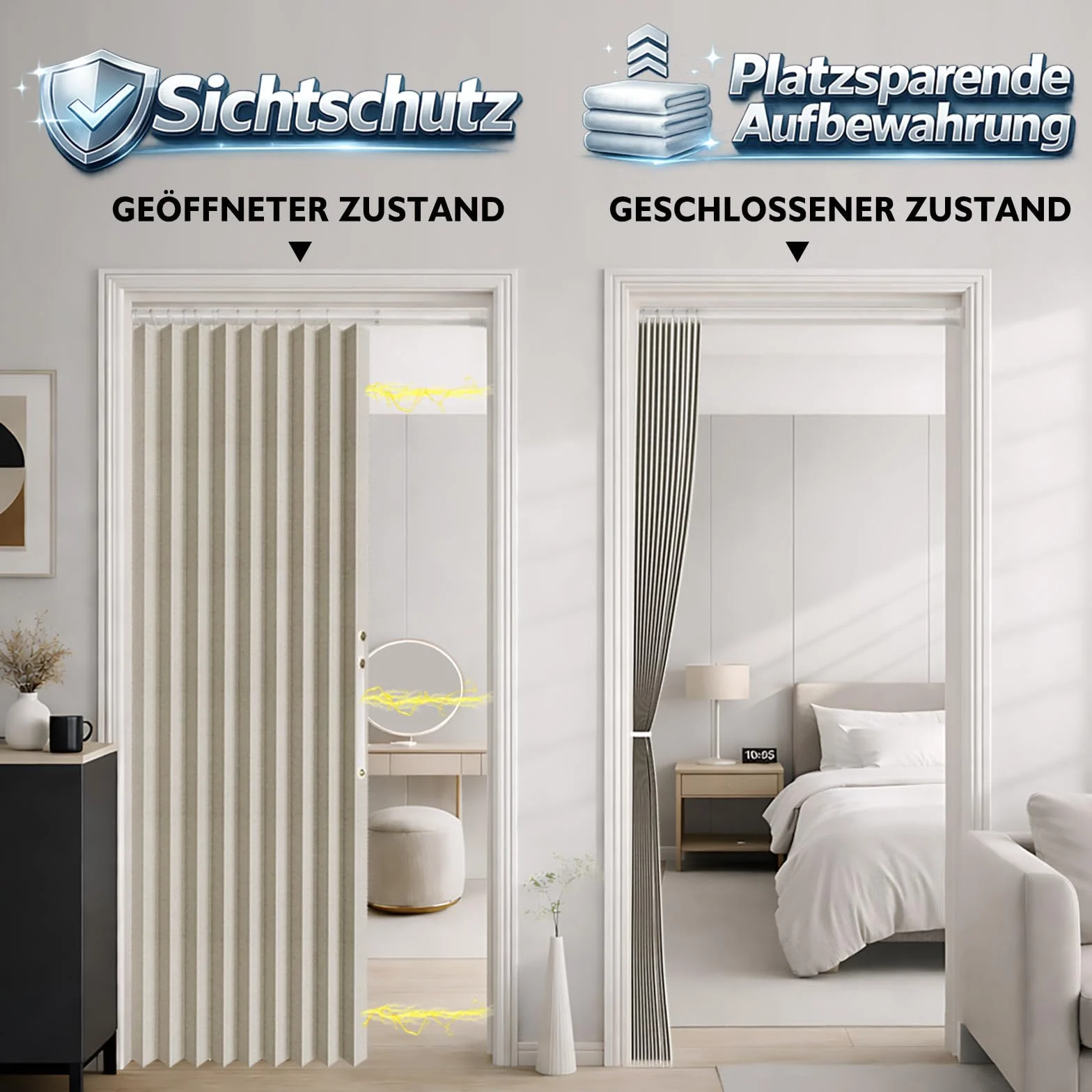 Jilron Zasłona na drzwi nieprzejrzysta, z drążkiem, zamknięcie magnetyczne, łatwa instalacja bez wiercenia, do sypialni (kolor kremowo-biały, wys. 198 x szer. 182 cm), 1 sztuka