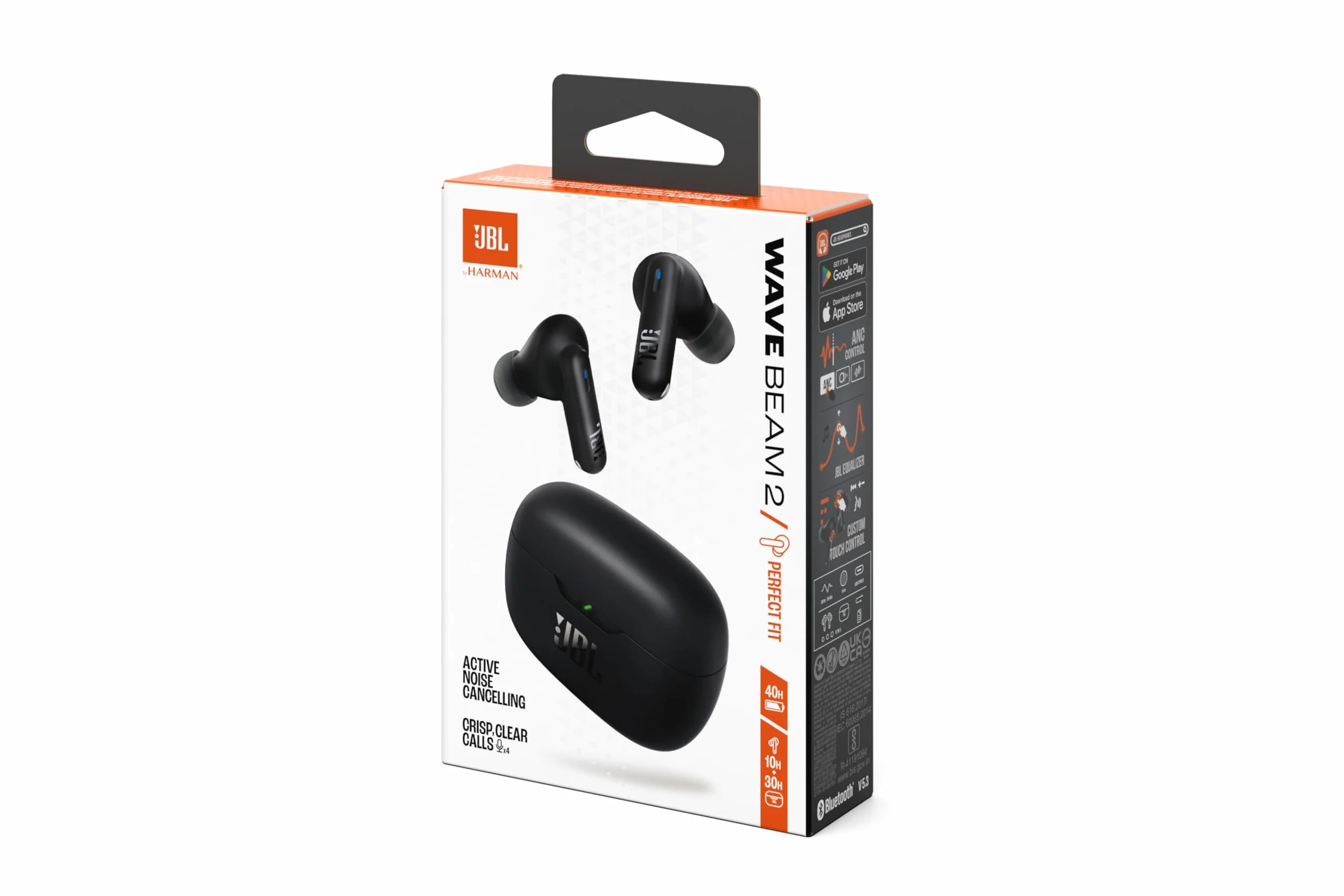 JBL Wave Beam 2 Bezprzewodowe Słuchawki Douszne Bluetooth Redukcja Szumów 40 H Odtwarzania Dźwięk JBL Pure Bass Smart Ambient Wielopunktowe Połączenie Czarne