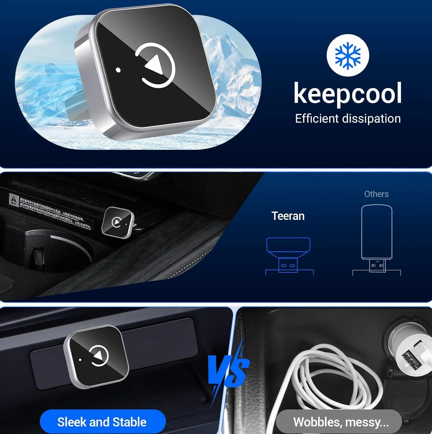 Bezprzewodowy adapter CarPlay – Ulepsz swoje CarPlay do wersji bezprzewodowej, mini USB do samochodów z przewodowym systemem Apple, Plug & Play, szybkie i stabilne połączenie dla iPhone