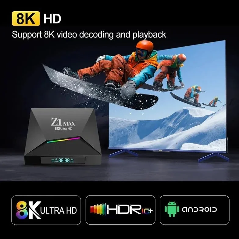 Z1 MAX Ultra HD Android TV Box – Android 15, 4G, Allwinner H618, 8 GB 128 GB, 8K 4K UHD, Dual WiFi 5G/2.4G, Bluetooth 5.0, sterowanie głosowe