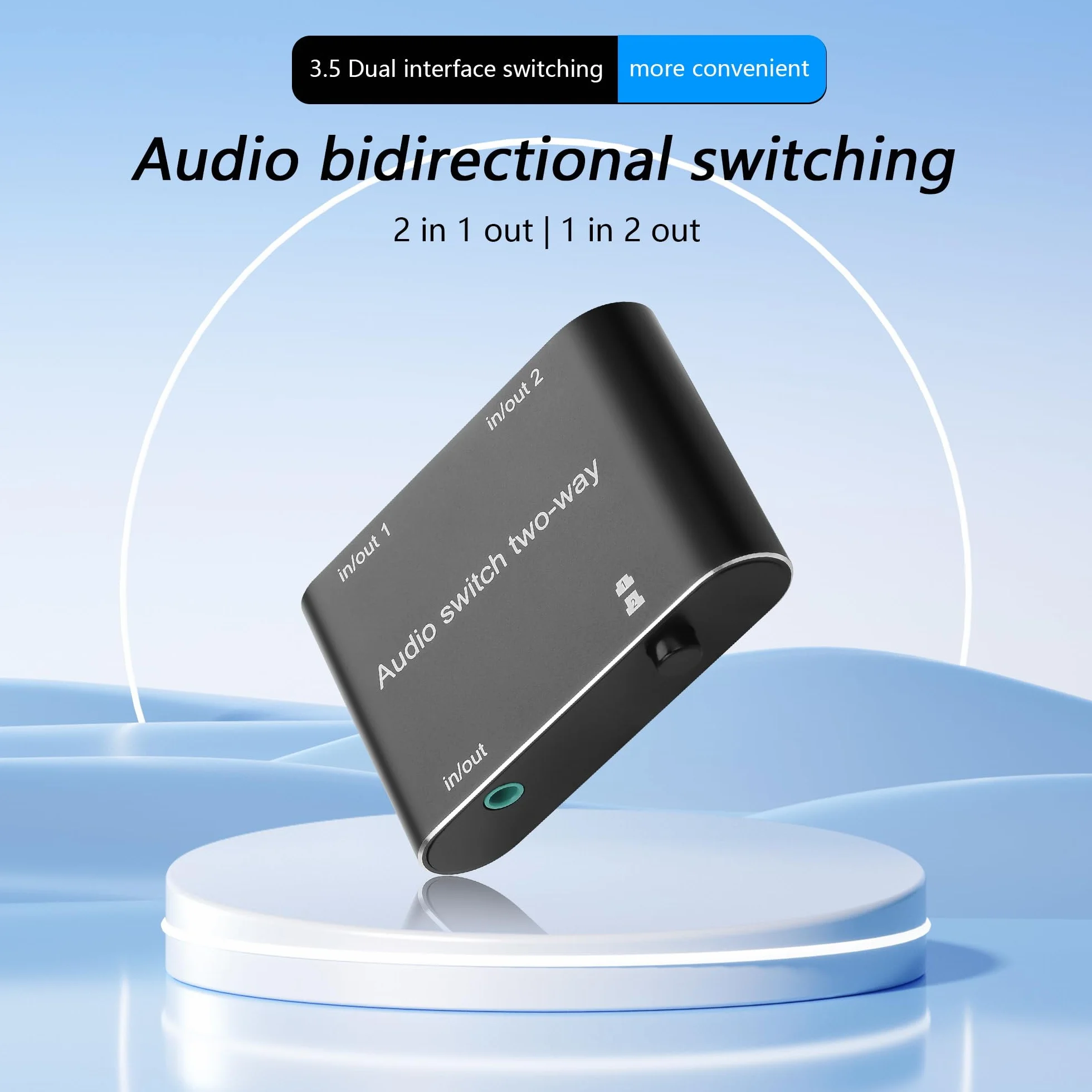GINTOOYUN Przełącznik audio 3,5 mm, 1 wejście 2 wyjścia lub 2 wejścia 1 wyjście, 3,5 mm, audio stereo, do komputerów stacjonarnych, laptopów, telefonów komórkowych, słuchawek itp