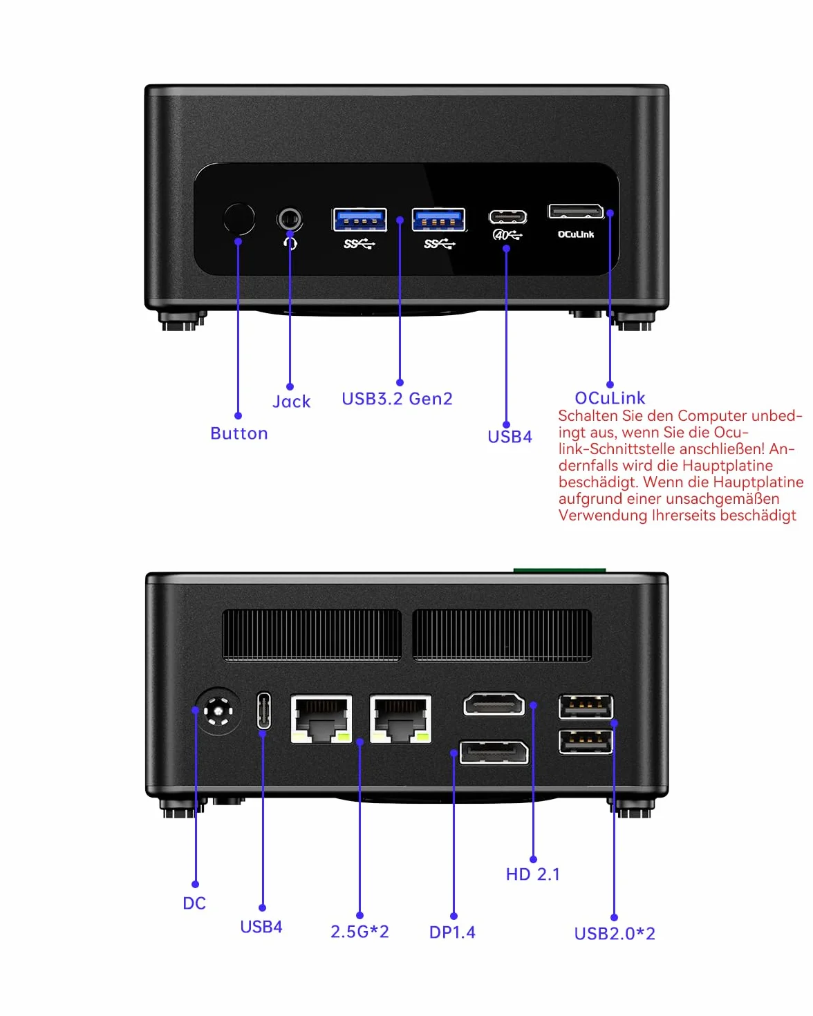 AOOSTAR GEM12+ Mini PC, Ryzen 7 PRO 8845HS mini komputer stacjonarny W11 Pro 32 GB DDR5 RAM 1TB M.2 2280 PCIE4.0 SSD, mini komputer gamingowy OCULINK/2*USB4(PD|8K@60Hz)/HD2.1/DP1.4/2 * 2,5G RJ45