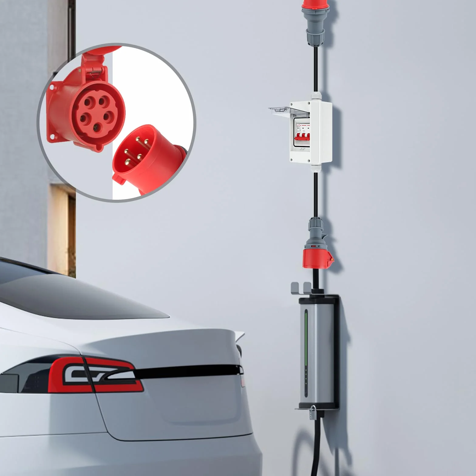Adapter CEE 32A do 16A, wtyczka CEE IP44 z wyłącznikiem nadprądowym, wtyczka 32A 400V do gniazda 16A 400V, przedłużacz wysokonapięciowy CEE, adapter wysokonapięciowy i gniazdo (32A do 16A)