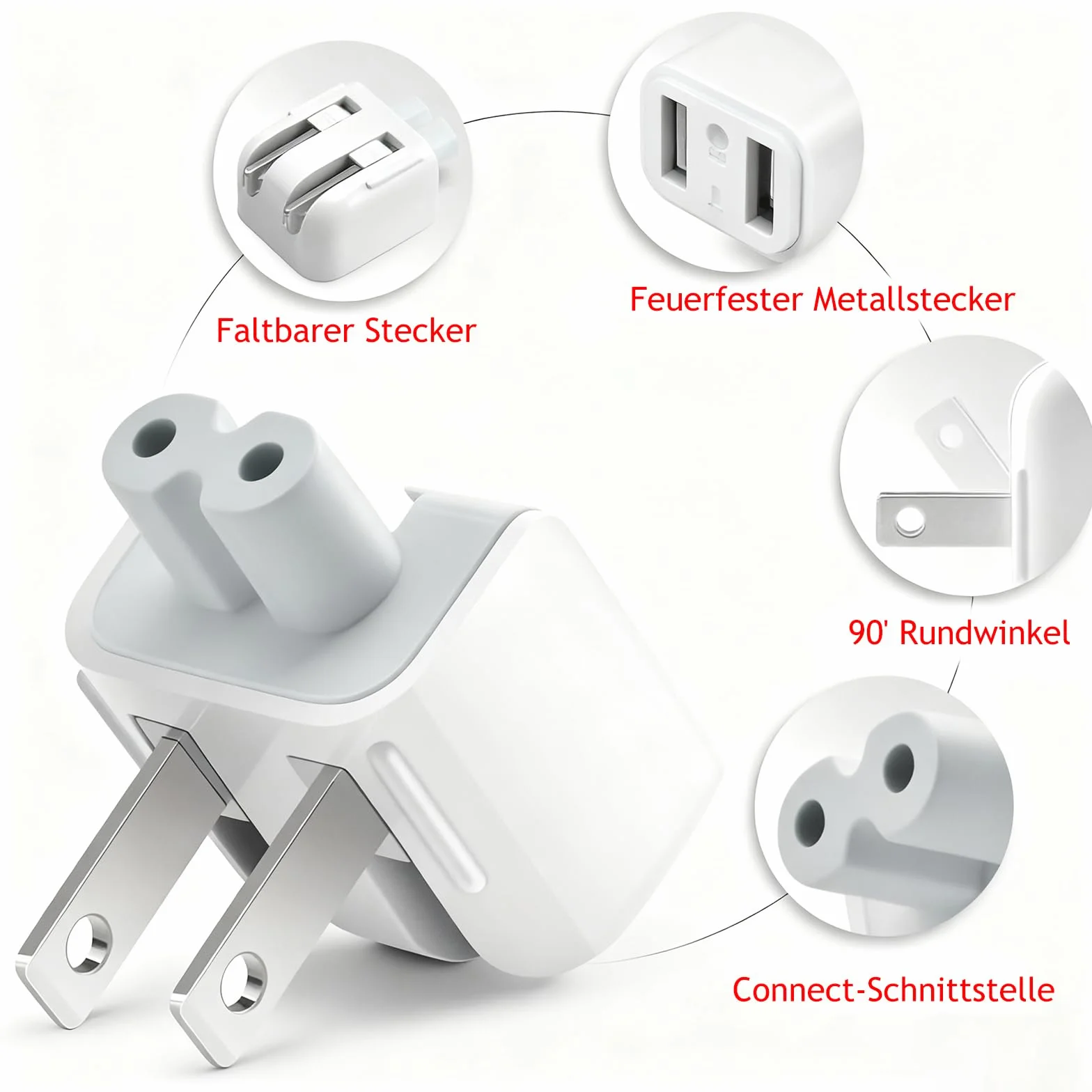Powice Adapter podróżny z Europą na USA do Apple Power Adapter, adapter AC odpowiedni jako zamiennik do zasilacza sieciowego Apple, wtyczka ładowania do wtyczki sieciowej, adapter do podróży do USA