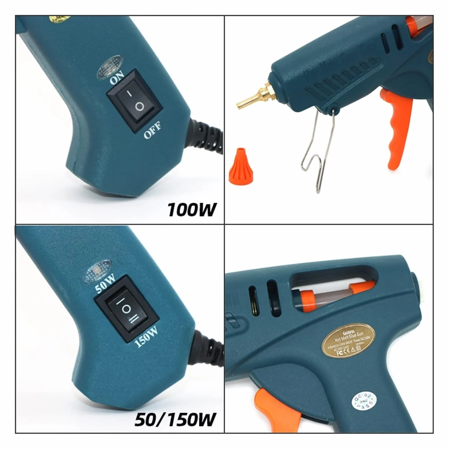 Zestaw pistoletu do klejenia na gorąco Pistolet do klejenia na gorąco 50 W/150 W 100 W dysza miedziana do 11mm klej w sztyfcie rękodzieło domowe DIY klej gorący pistolet torba na narzędzia(4pcs Nozzle